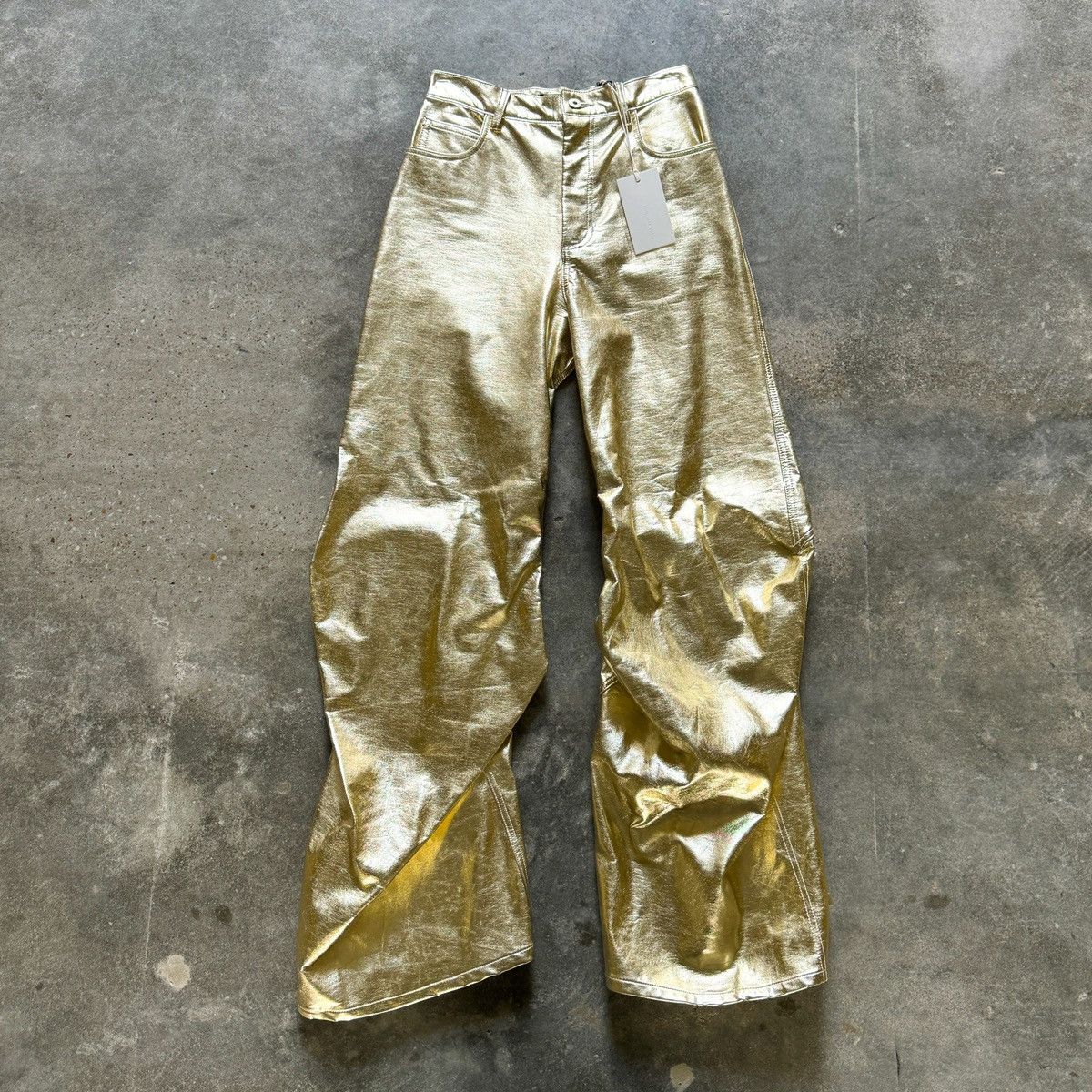 Melitta Baumeister Melitta Baumeister Gold Laminated Denim Pants Size US 29 - 1 Thumbnail