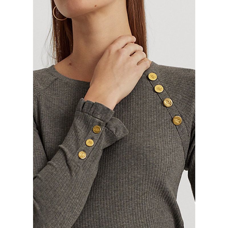 Ralph Lauren Ralph Lauren Button Trim Cotton-Blend Rib Knit Top Small Size S / US 4 / IT 40 - 2 Thumbnail