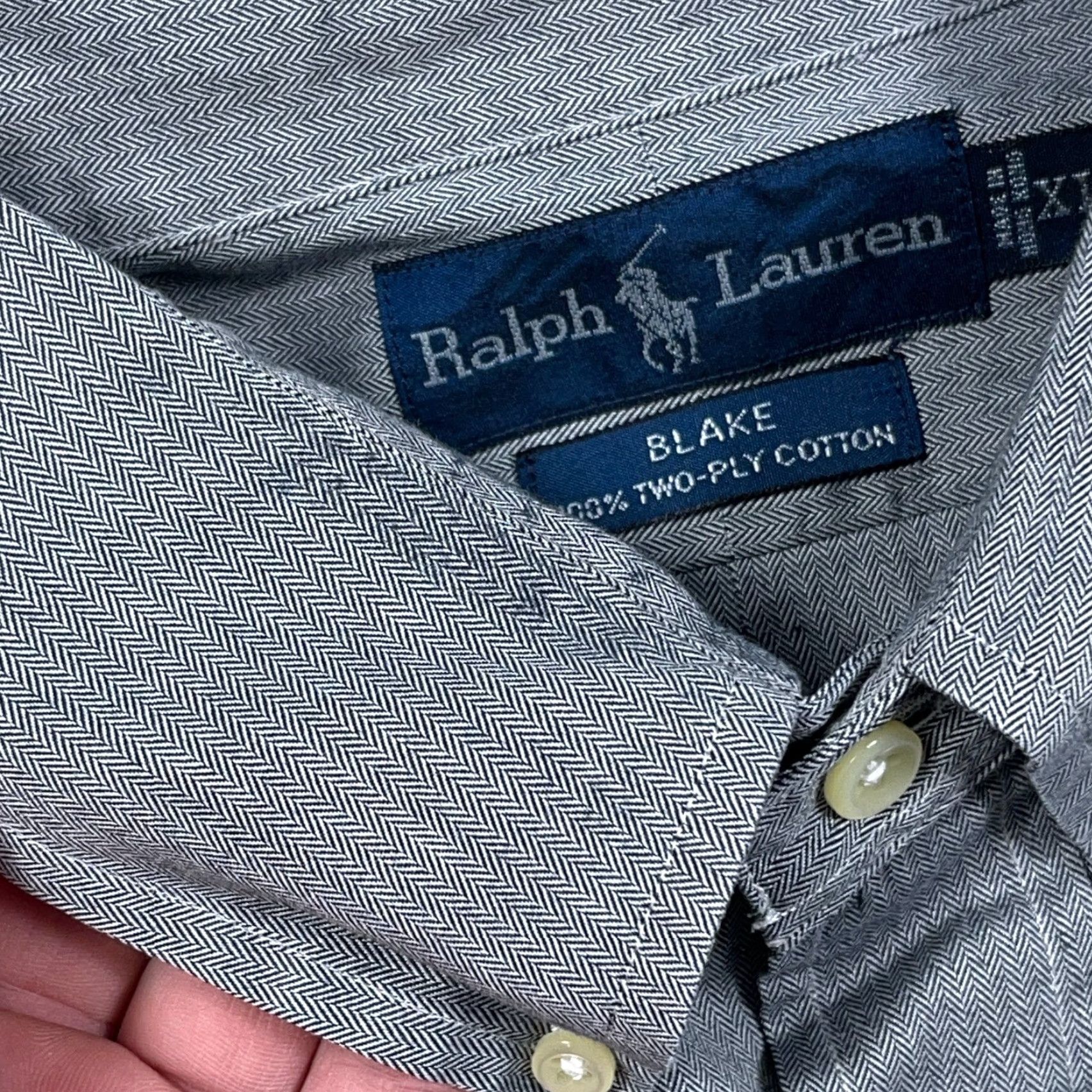 Ralph Lauren Ralph Lauren Shirt Men XL Button-Up Gray Cotton Blake Two Ply Pony Embroidered Logo Herringbone Long Sleeve Classic Fit Size US XL / EU 56 / 4 - 7 Thumbnail