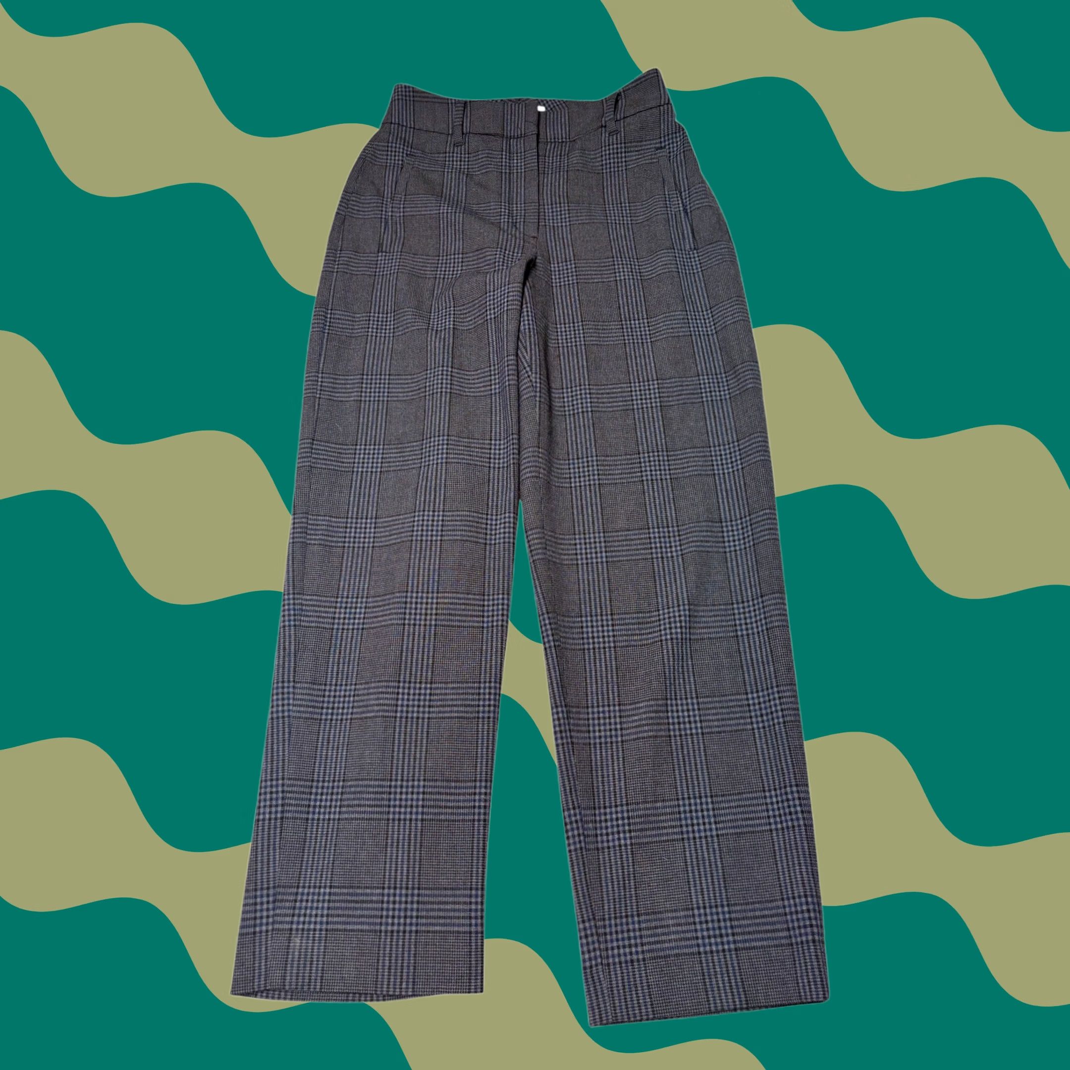 Vintage Wilfred Aritzia Plaid Wide Leg Trousers Womens 2 W26 L26 Grey Blue Glen Check Size ONE SIZE - 1 Thumbnail