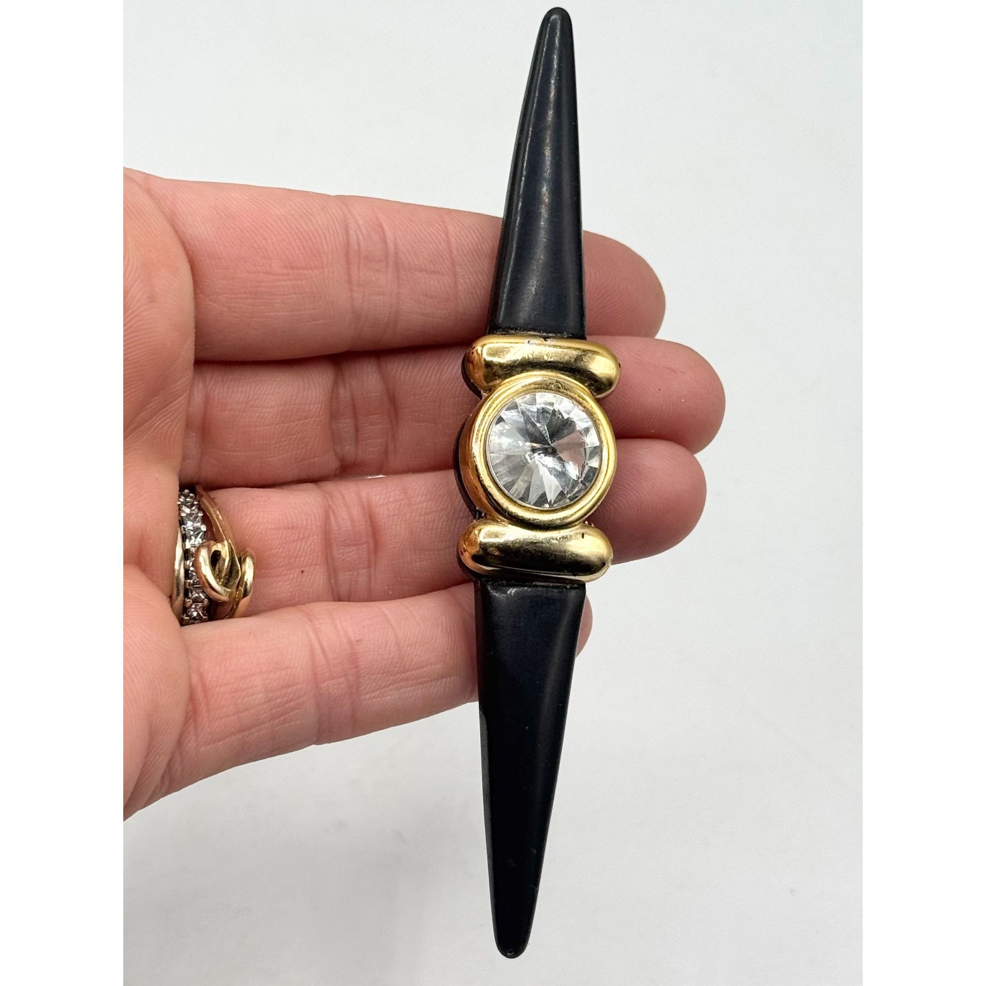 Vintage Vintage 80s Rhinestone Black Bar Brooch Pin Size ONE SIZE - 2 Thumbnail