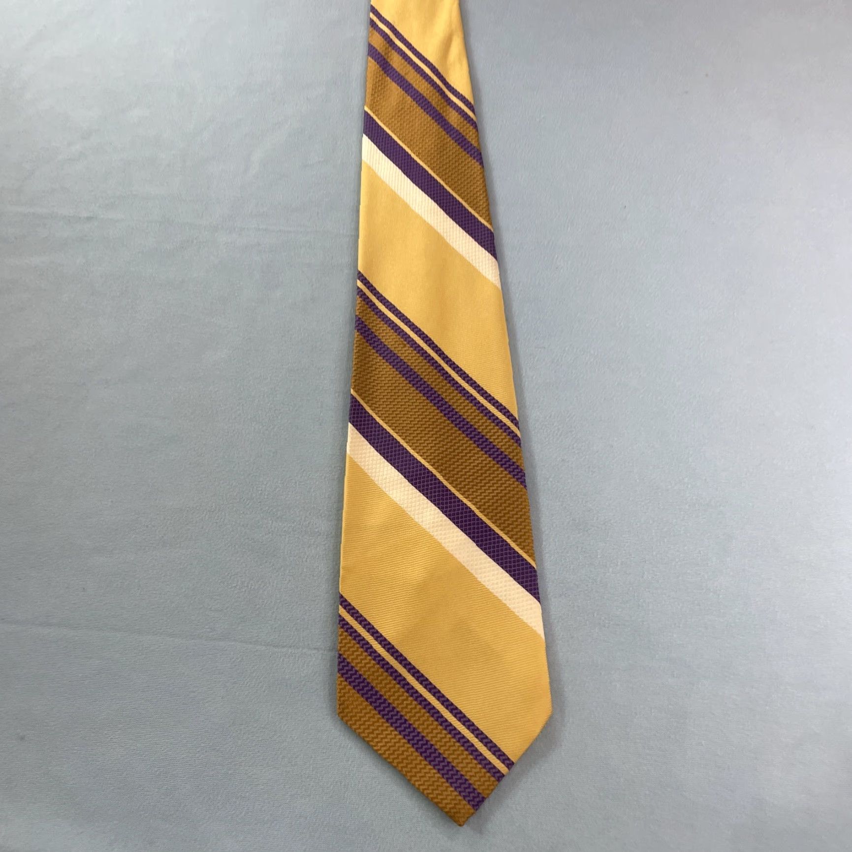 Vintage VINTAGE Mr. Varsity Jack Lang Rayon Tie Repp Tie Purple Gold Lakers 58" Tie Mens 4x58 Yellow Purple White LA 1980s Size ONE SIZE - 3 Thumbnail