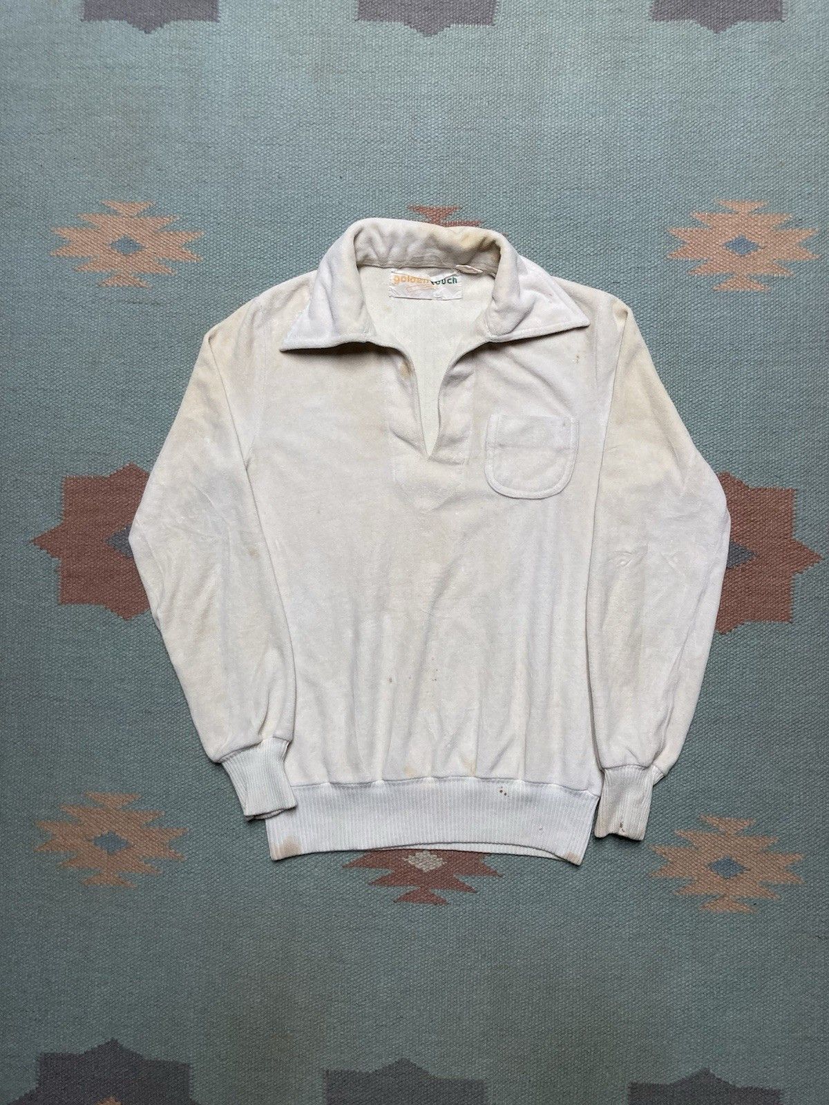 Vintage Vintage 70s polo shirt soft velour white stained small Size US S / EU 44-46 / 1 - 1 Thumbnail