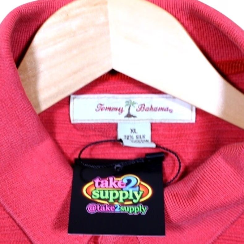Tommy Bahama Tommy Bahama Mens XL Red Silk Blend Polo Shirt Short Sleeve Island Zone Golf Designer Striped Casual Size US XL / EU 56 / 4 - 7 Thumbnail