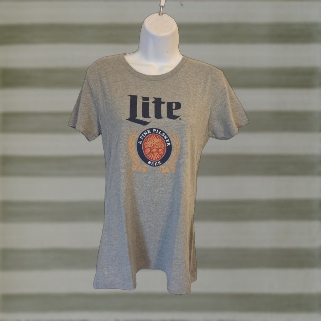 Vintage Miller Lite T-Shirt Womens Gray Short Sleeve Crew Neck Size L Beer Logo Basic Casual Shirt Ladies Size L / US 10 / IT 46 - 1 Thumbnail