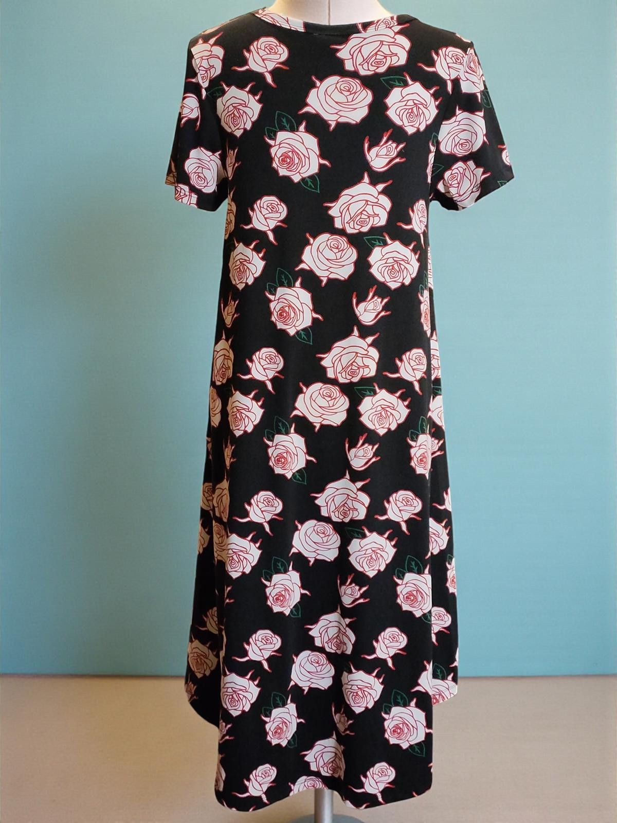 Other LuLaRoe Women's Midi Dress Size Small Black with Pink Rose Size S / US 4 / IT 40 - 6 Thumbnail