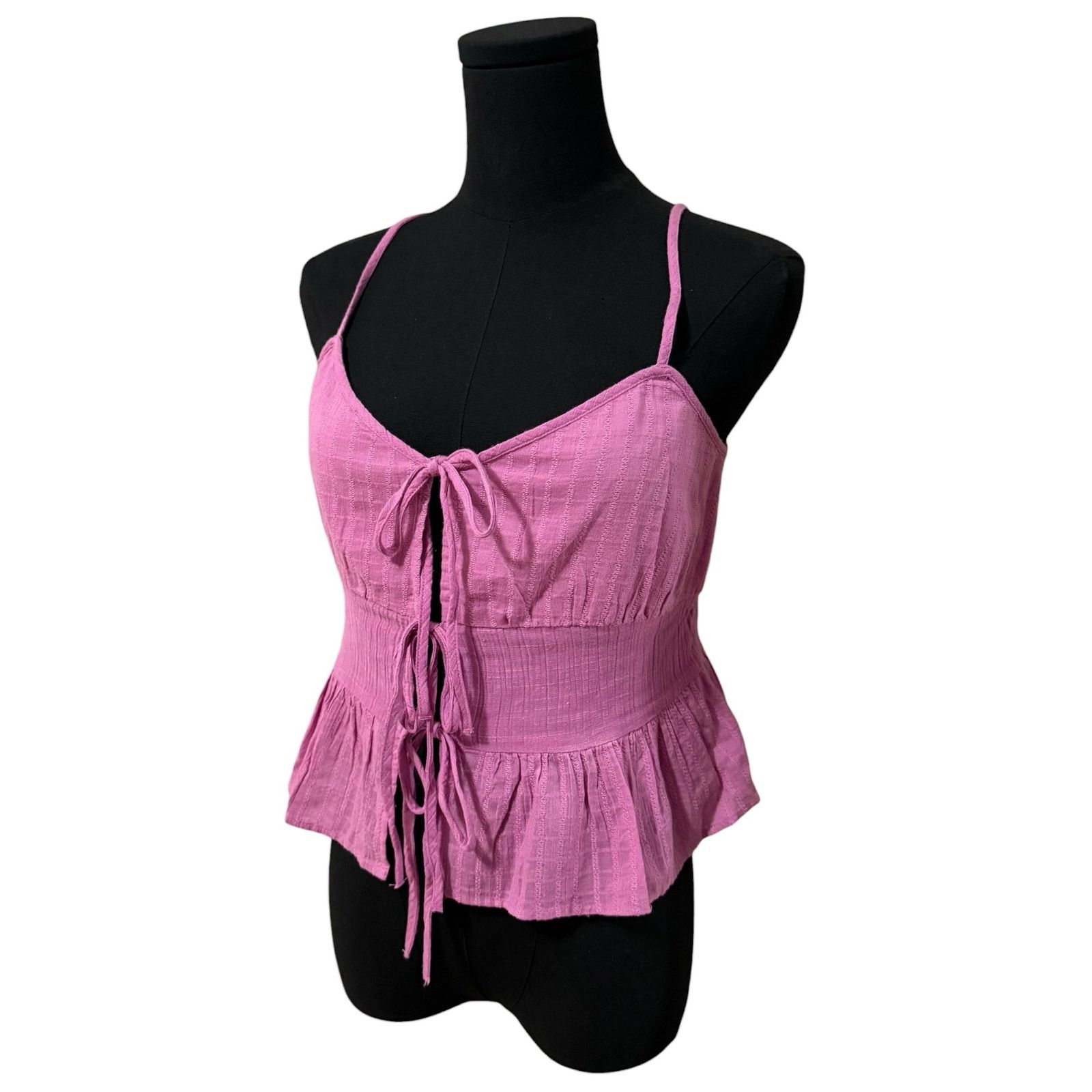 American Eagle Outfitters NEW American Eagle Crop Top Tie Front Camisole Pink Medium Size M / US 6-8 / IT 42-44 - 1 Thumbnail
