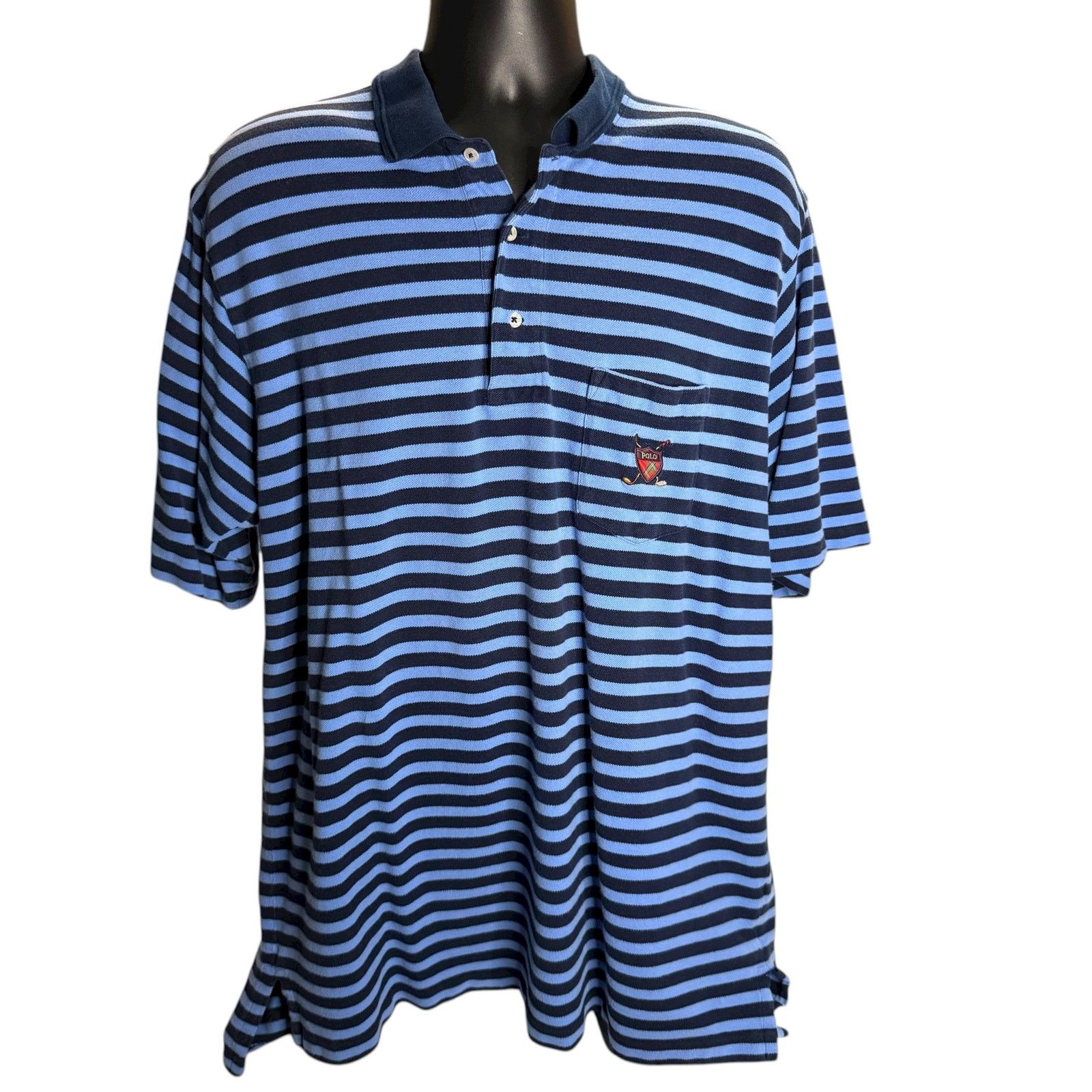 Polo Ralph Lauren Vintage Polo Golf Ralph Lauren XXL Striped Blue Shirt Crest Size US XXL / EU 58 / 5 - 1 Thumbnail