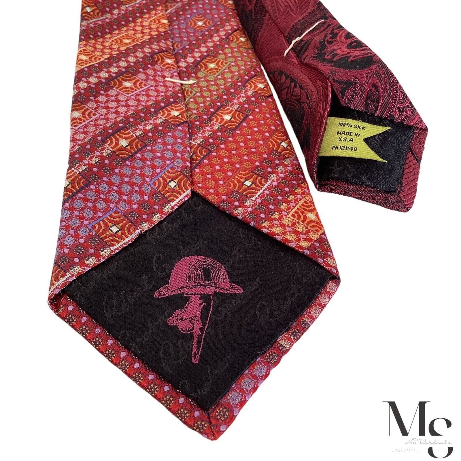 Robert Graham ROBERT GRAHAM XL Orange & Purple Striped Silk Tie Made In US Size ONE SIZE - 4 Thumbnail