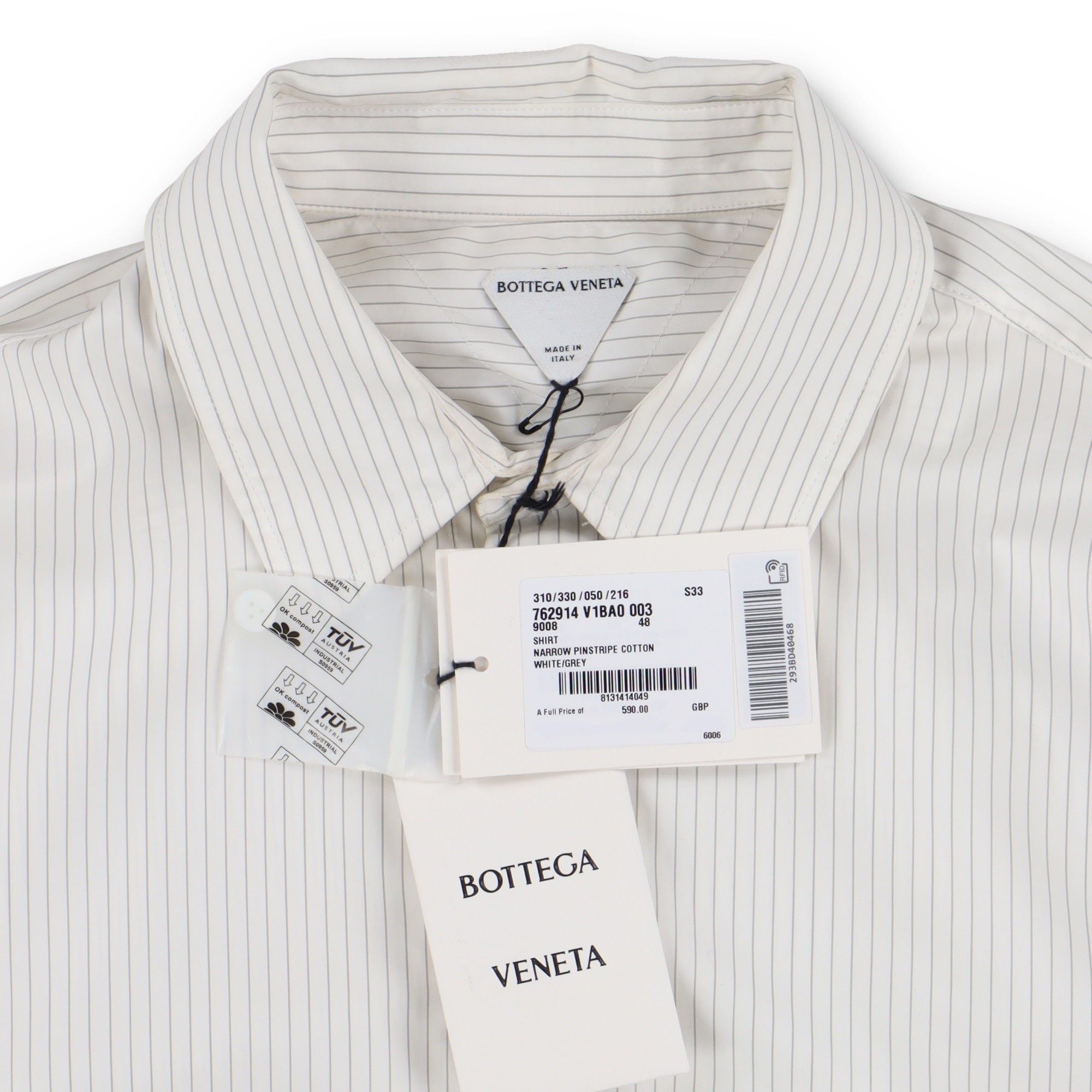 Bottega Veneta White Pinstripe Embroidered Logo Shirt Size US M / EU 48-50 / 2 - 9 Thumbnail