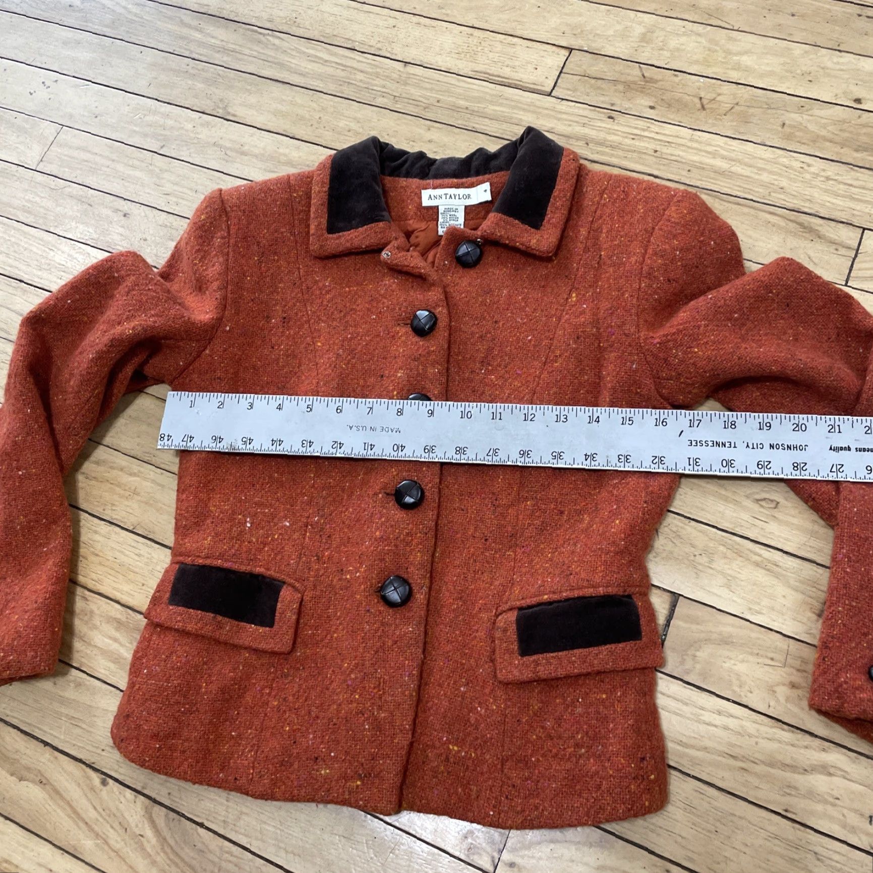 Ann Taylor VINTAGE Ann Taylor Wool Jacket Women 4 Orange Button Blazer 90s Grunge Art Wood Knit Casual Business Size S / US 4 / IT 40 - 7 Thumbnail