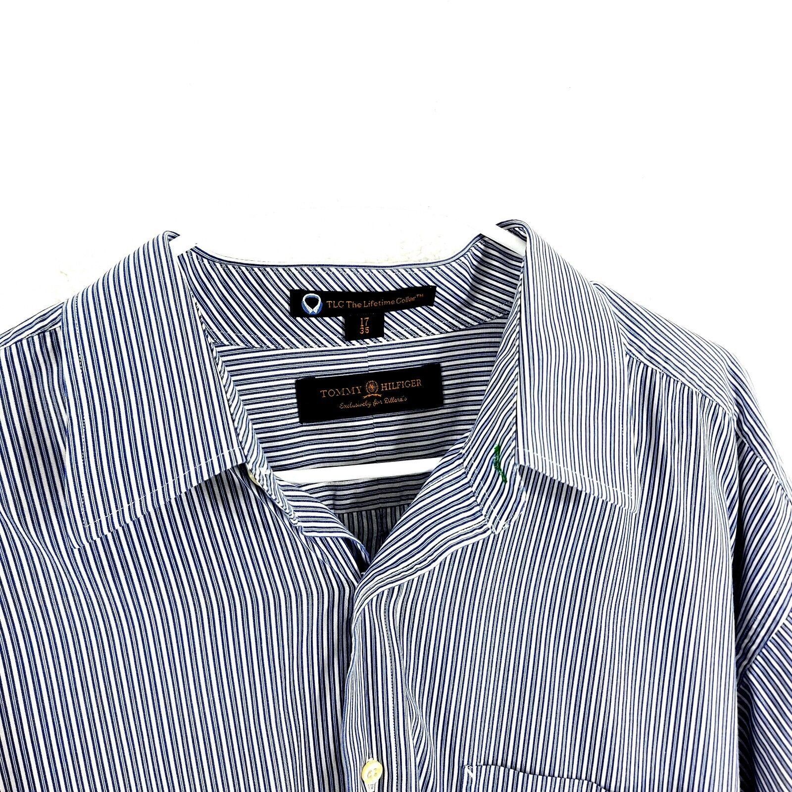 Tommy Hilfiger Tommy Hilfiger Blue Striped Collared Dress Shirt Cotton 17 3 Size US XL / EU 56 / 4 - 2 Thumbnail