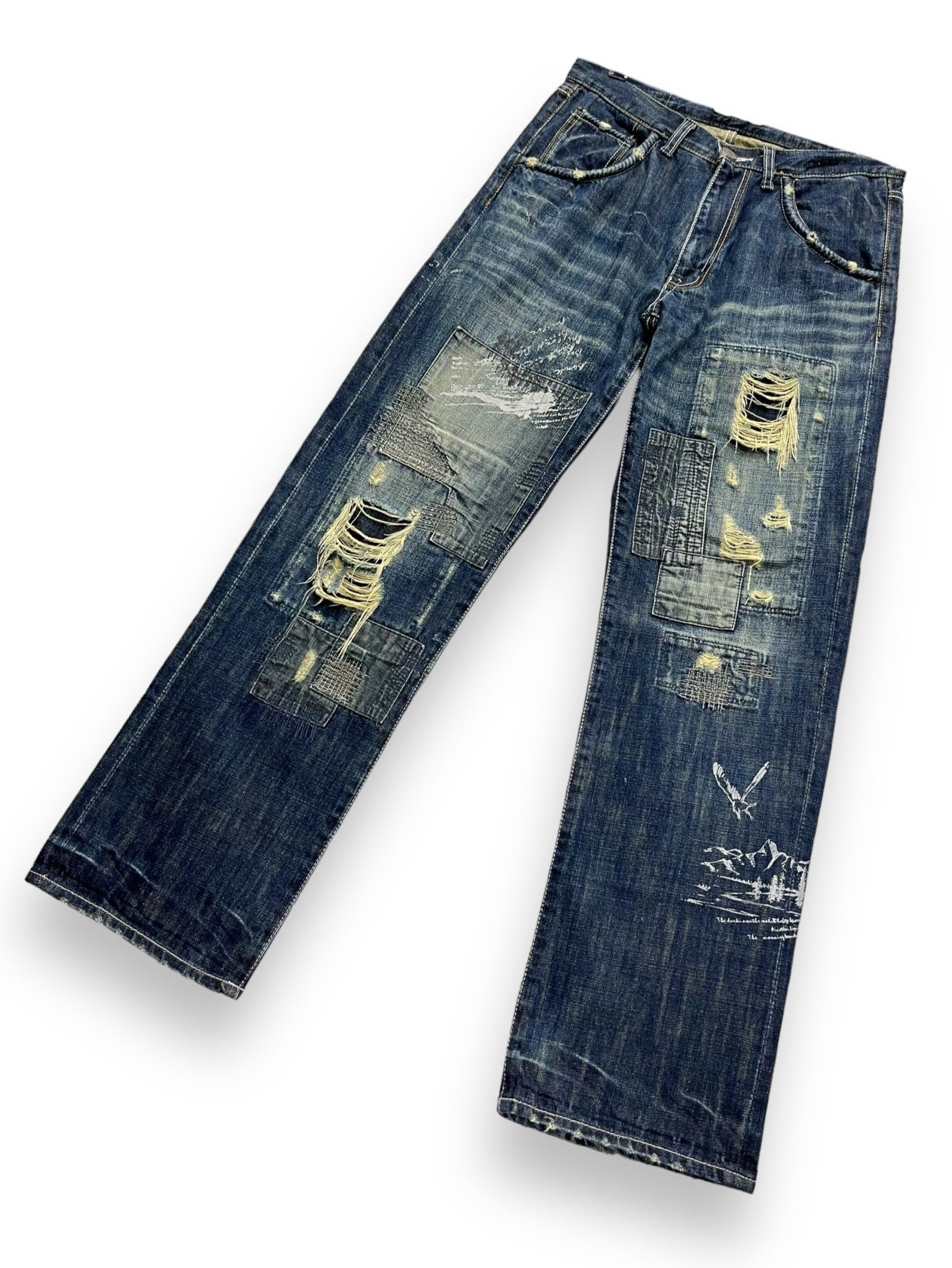 Global Work 🔥GRUNGE KurtCobain Inspired Boro Patchwork Undercover Style Size US 31 - 8 Thumbnail