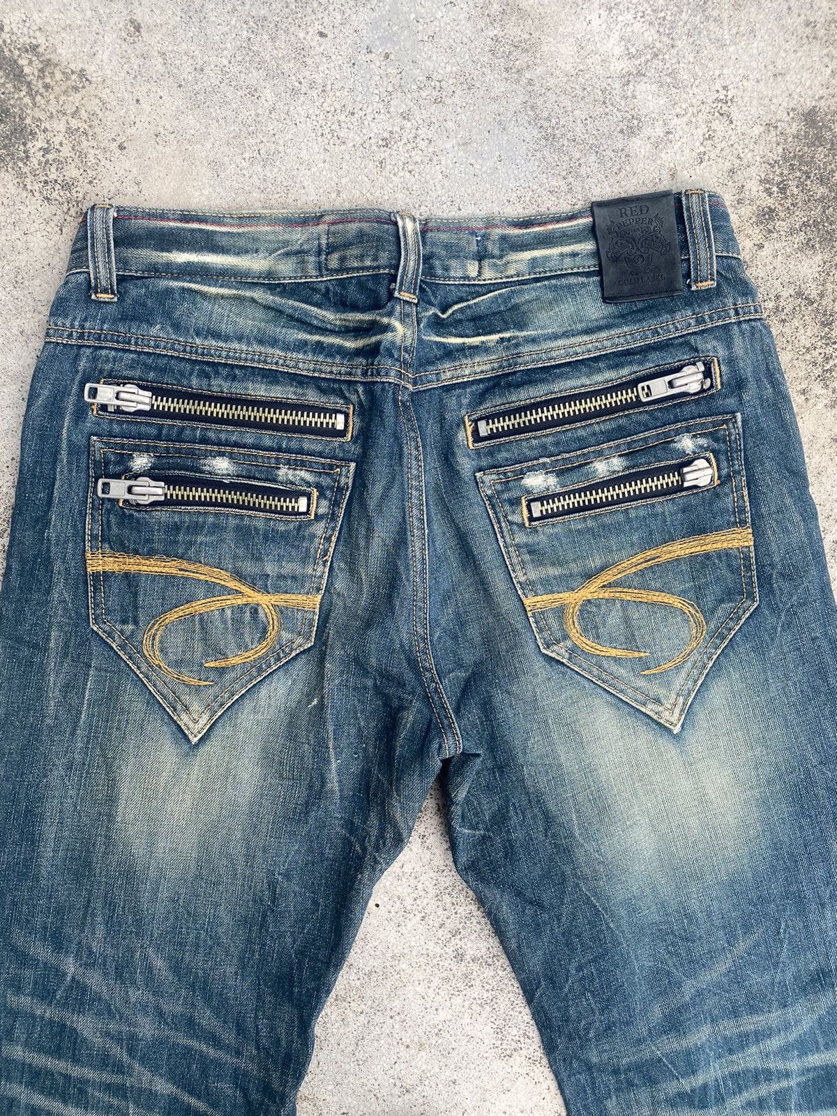 If Six Was Nine × Japanese Brand Flare Jeans Red Pepper Honeycomb Clawmark Splash Size US 33 - 23 Thumbnail