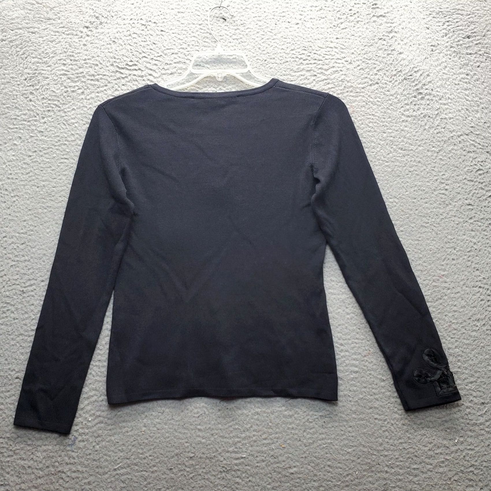 Vintage Michelle Nicole Blouse Top Womens Medium Black Beaded Floral Frog Button Front Size M / US 6-8 / IT 42-44 - 2 Thumbnail