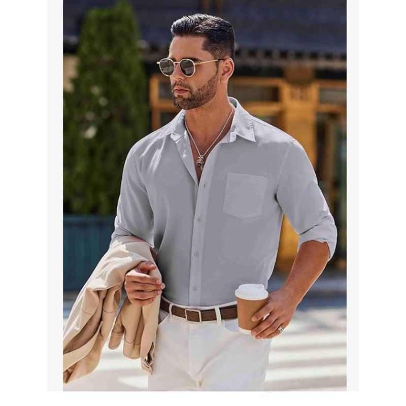 The Unbranded Brand Men's Button Down LONG Sleeve Cotton with Pocket MEDIUM Size US M / EU 48-50 / 2 - 5 Thumbnail