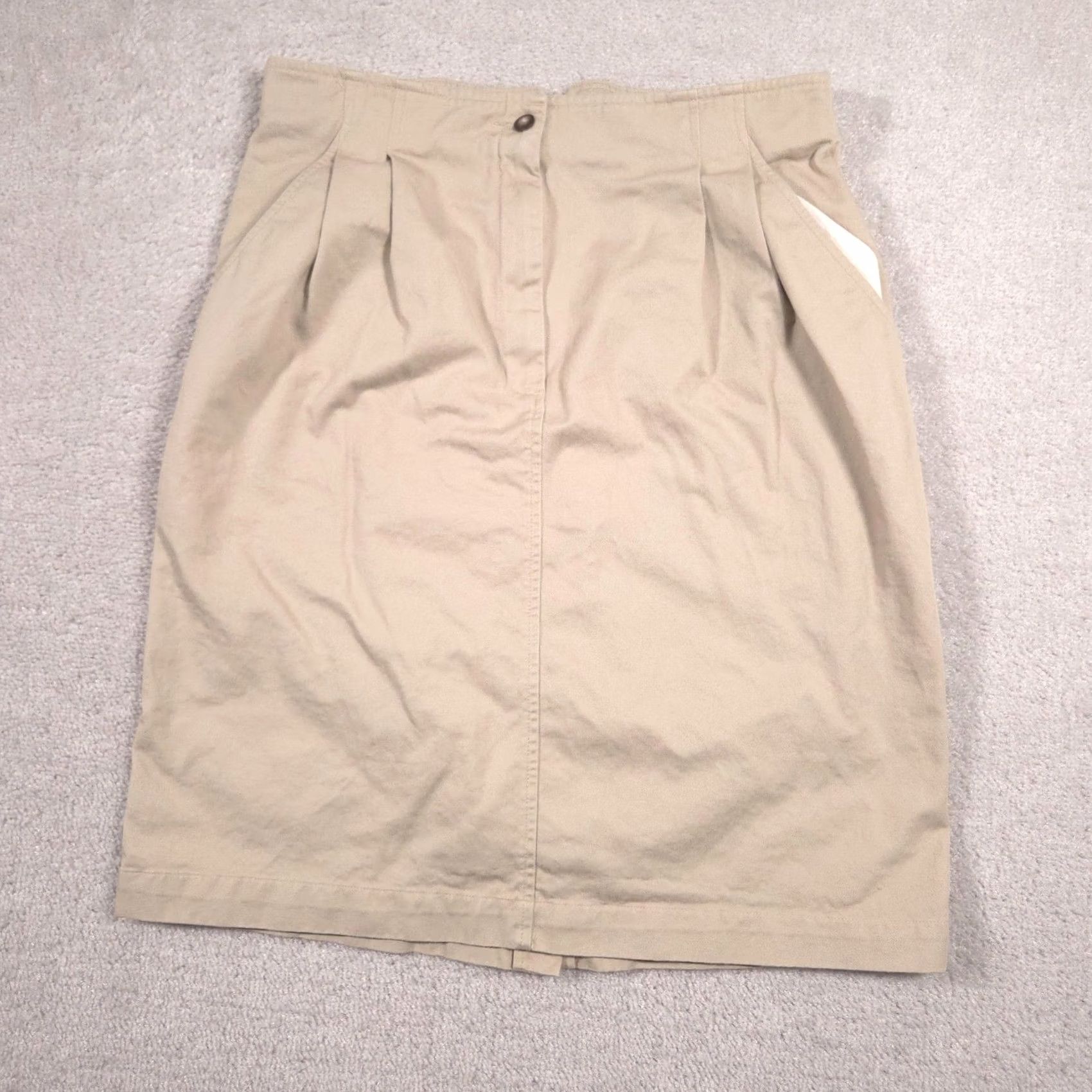 Vintage Liz Sport Skirt Womens 16 Beige Twill Knee Length Pleated Pockets Buckle Back Size 38" / US 16 / IT 52 - 2 Thumbnail
