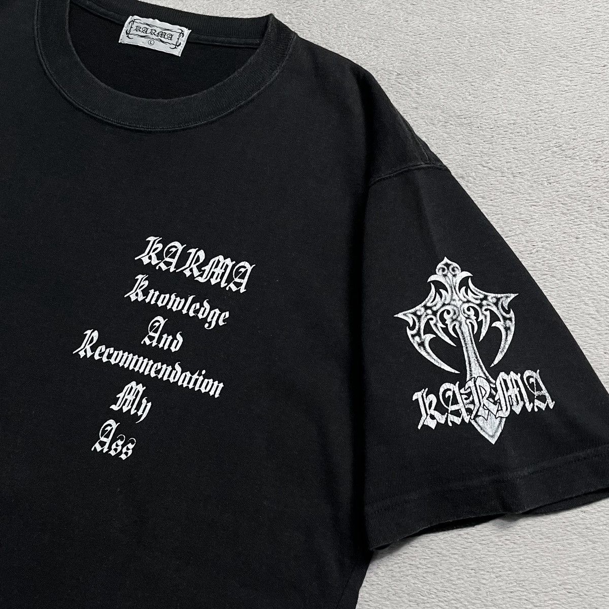 Japanese Brand Vintage KARMA Poem Punk T.Shirt Size US L / EU 52-54 / 3 - 3 Thumbnail