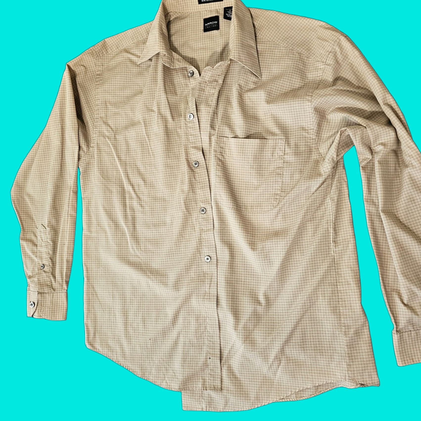 Arrow Arrow Button-Up Shirt Men M Brown Check Long Sleeve with Pocket Casual Size US M / EU 48-50 / 2 - 1 Thumbnail