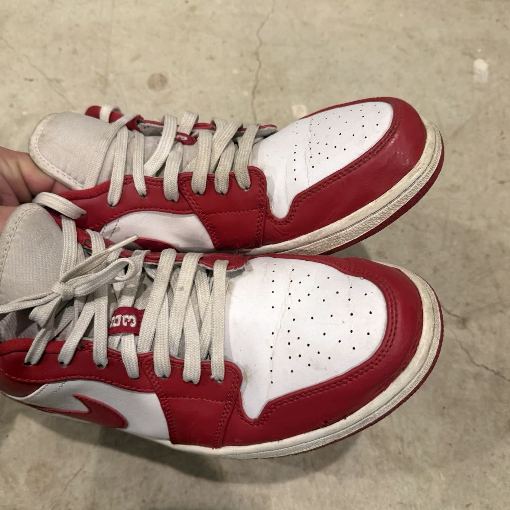 Nike Nike Air Jordan 1 Low Sneaker Mens size 11.5 Gym Red White 553558-611 Pre Owned Size US 12 / EU 45 - 5 Thumbnail