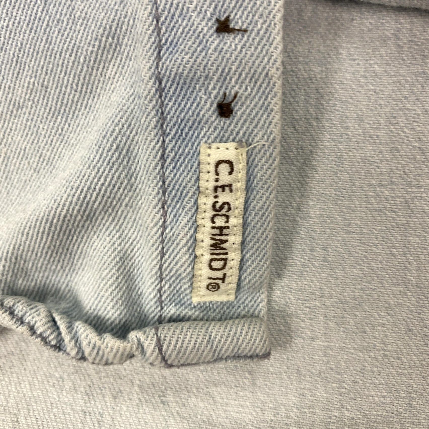 CO C.E. Schmidt Workwear Denim Shirt Men's Large Light Wash Button Up with Denver CO Patch Size US L / EU 52-54 / 3 - 4 Thumbnail