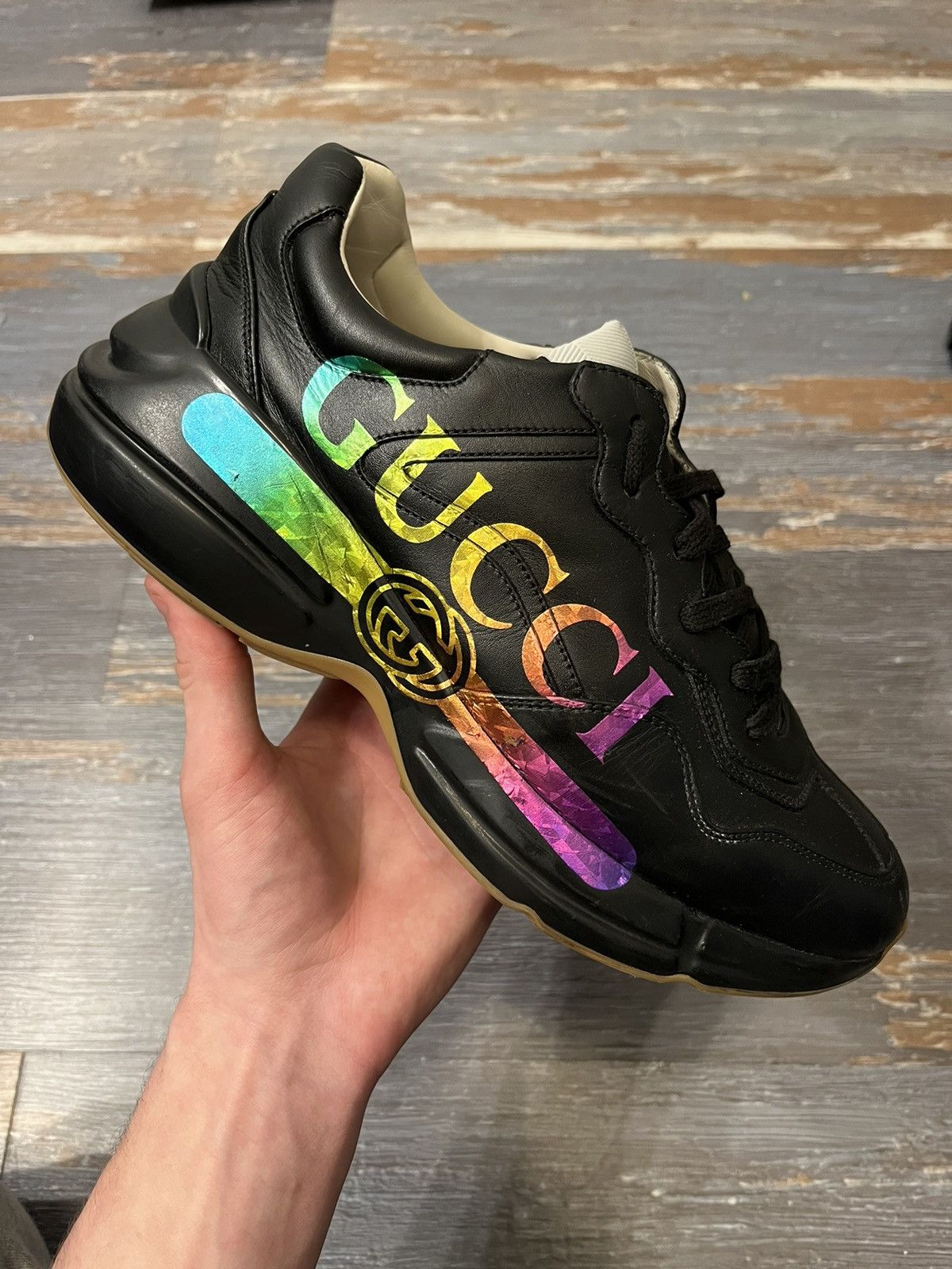 image of Gucci Rhyton Rainbow Sneaker in Black, Men's (Size 10)
