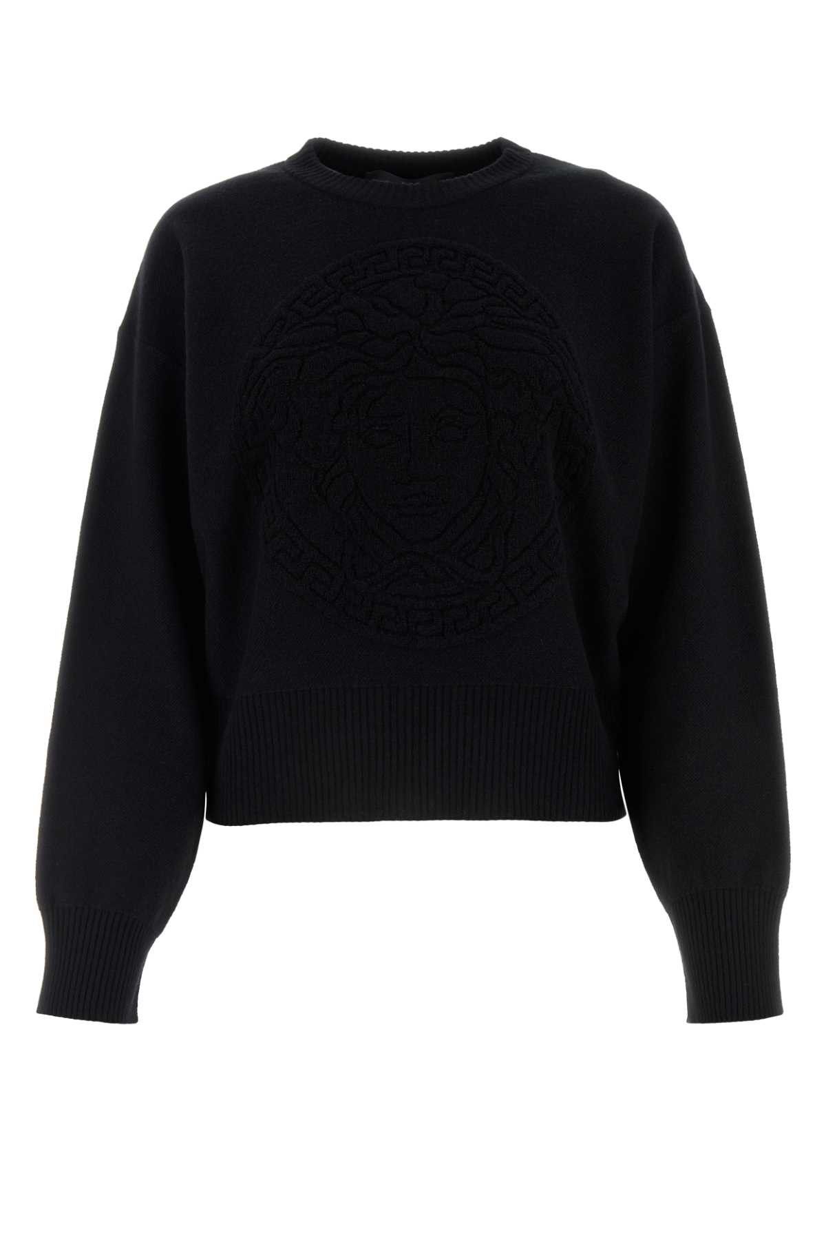 image of Versace Black Wool Blend Oversize Sweater, Women's (Size XS)