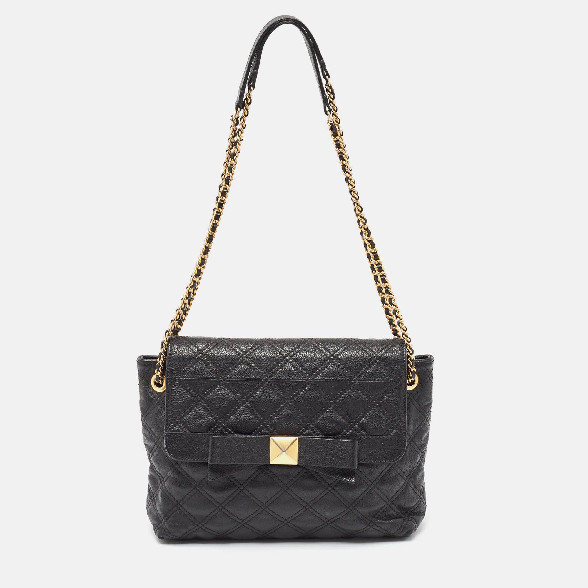 Marc Jacobs MARC JACOBS Black Quilted Leather Bow Shoulder Bag Grailed