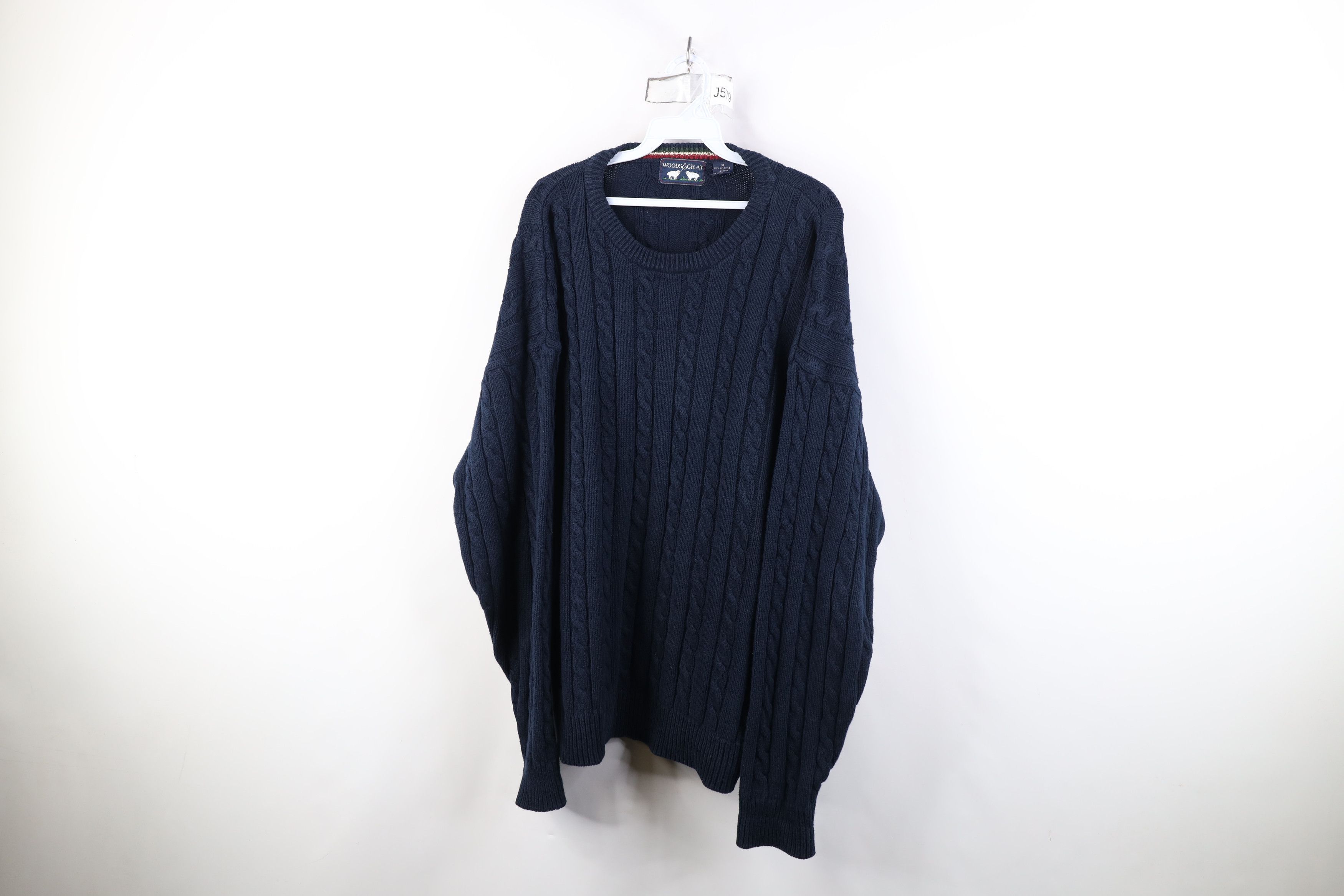 Vintage Vintage 90s Streetwear Cotton Cable Knit Sweater Navy Blue Size US XL / EU 56 / 4 - 1 Thumbnail