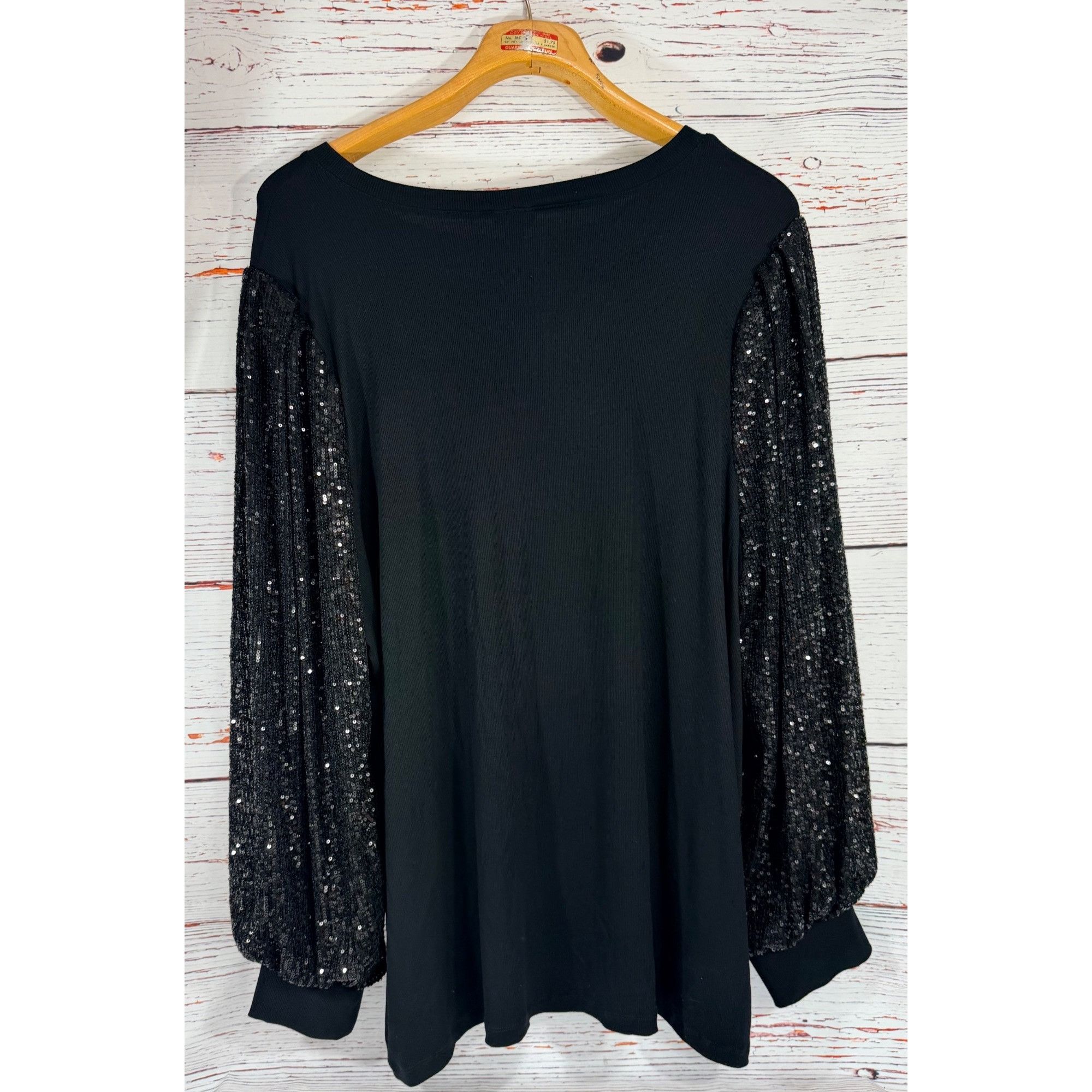 Torrid New Torrid Black Rib Crew Neck Sequin Long Sleeve Top Blouso Size 4XL / US 24-26 - 8 Thumbnail