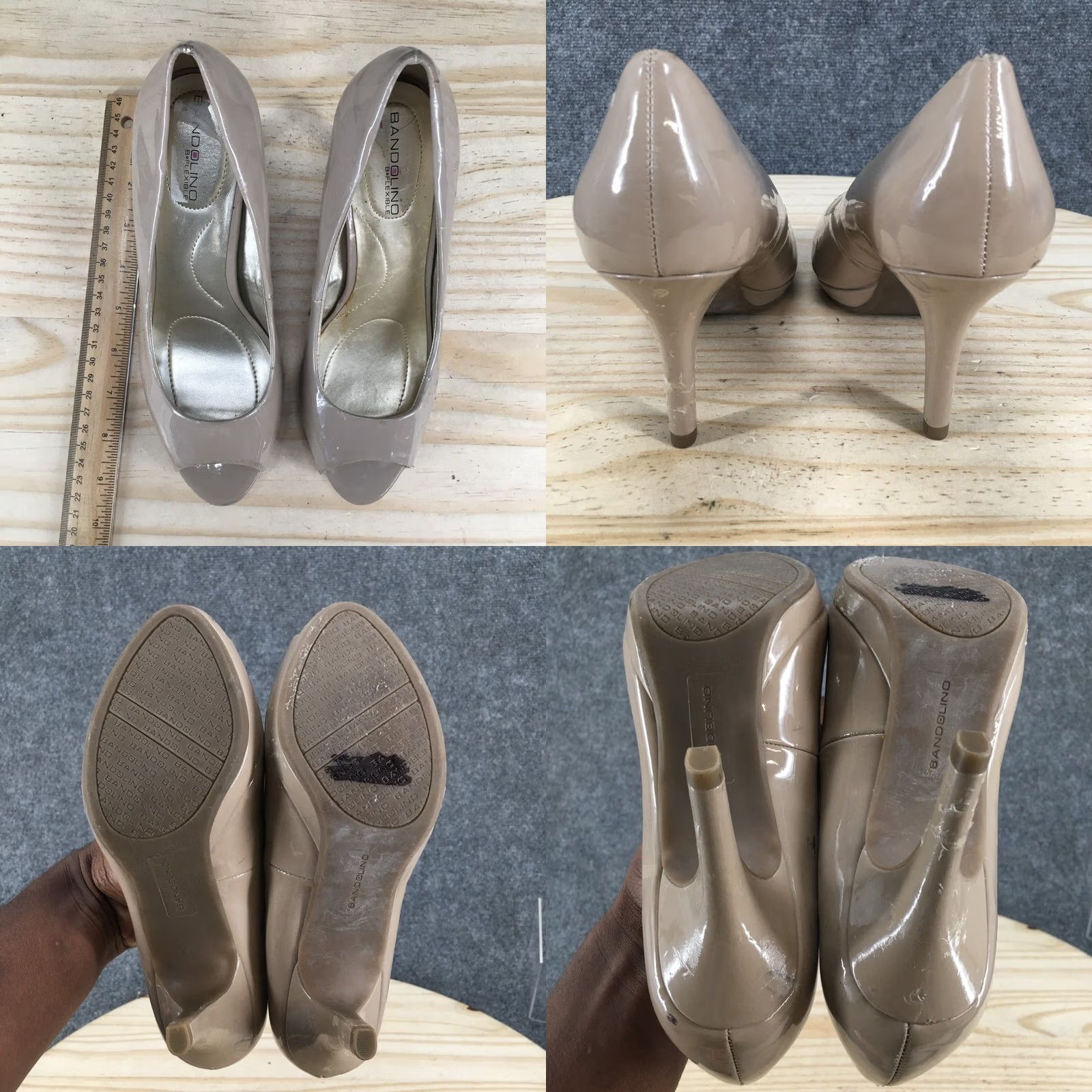 Vintage Bandolino Heels Womens 7.5 M Rainaa Pump Peep Toe Slip On Beige Faux Leather Size US 8 / IT 38 - 8 Thumbnail