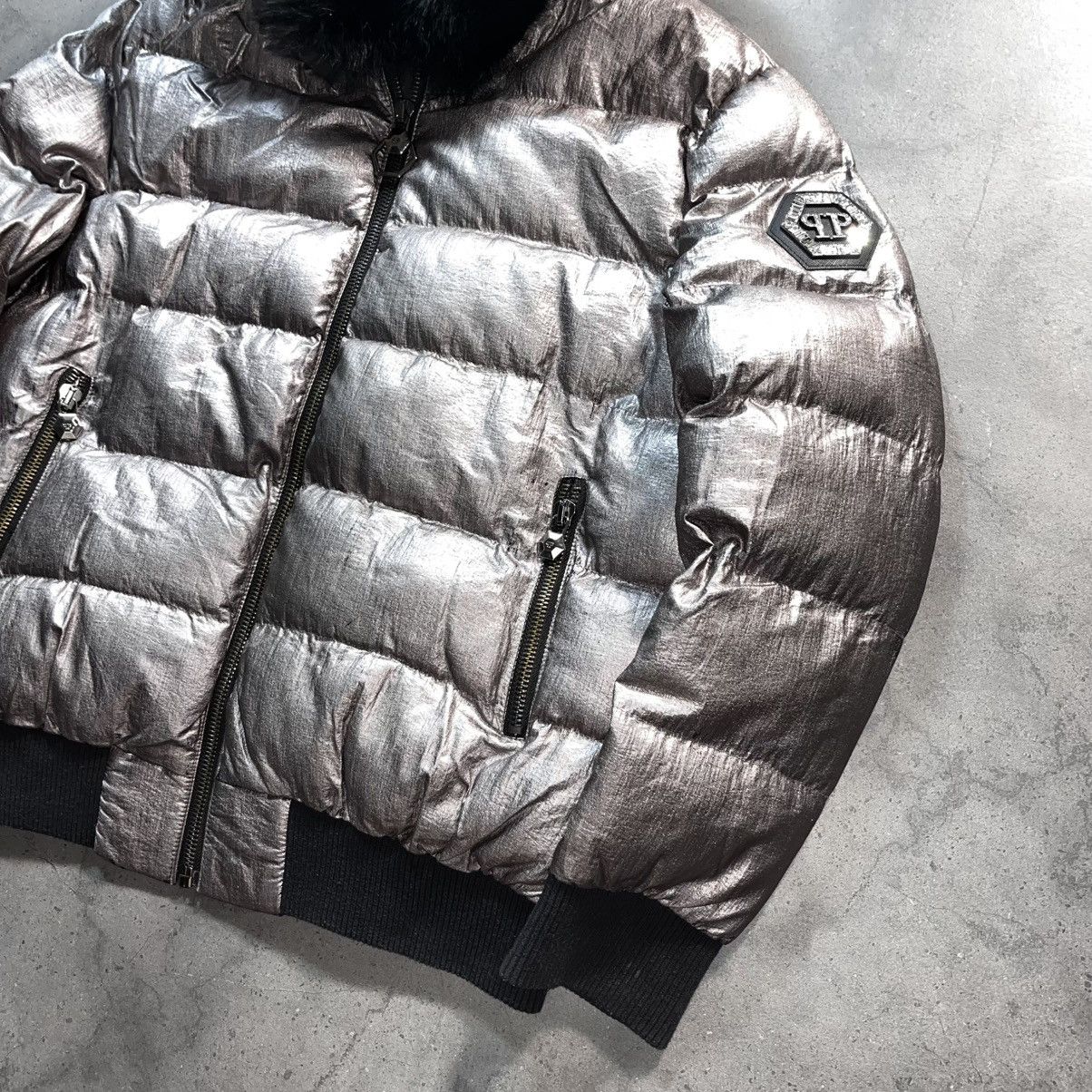 Philipp Plein Vintage Philipp Plein Silver Zip Fur Bomber Puffer Jacket Size US M / EU 48-50 / 2 - 4 Thumbnail