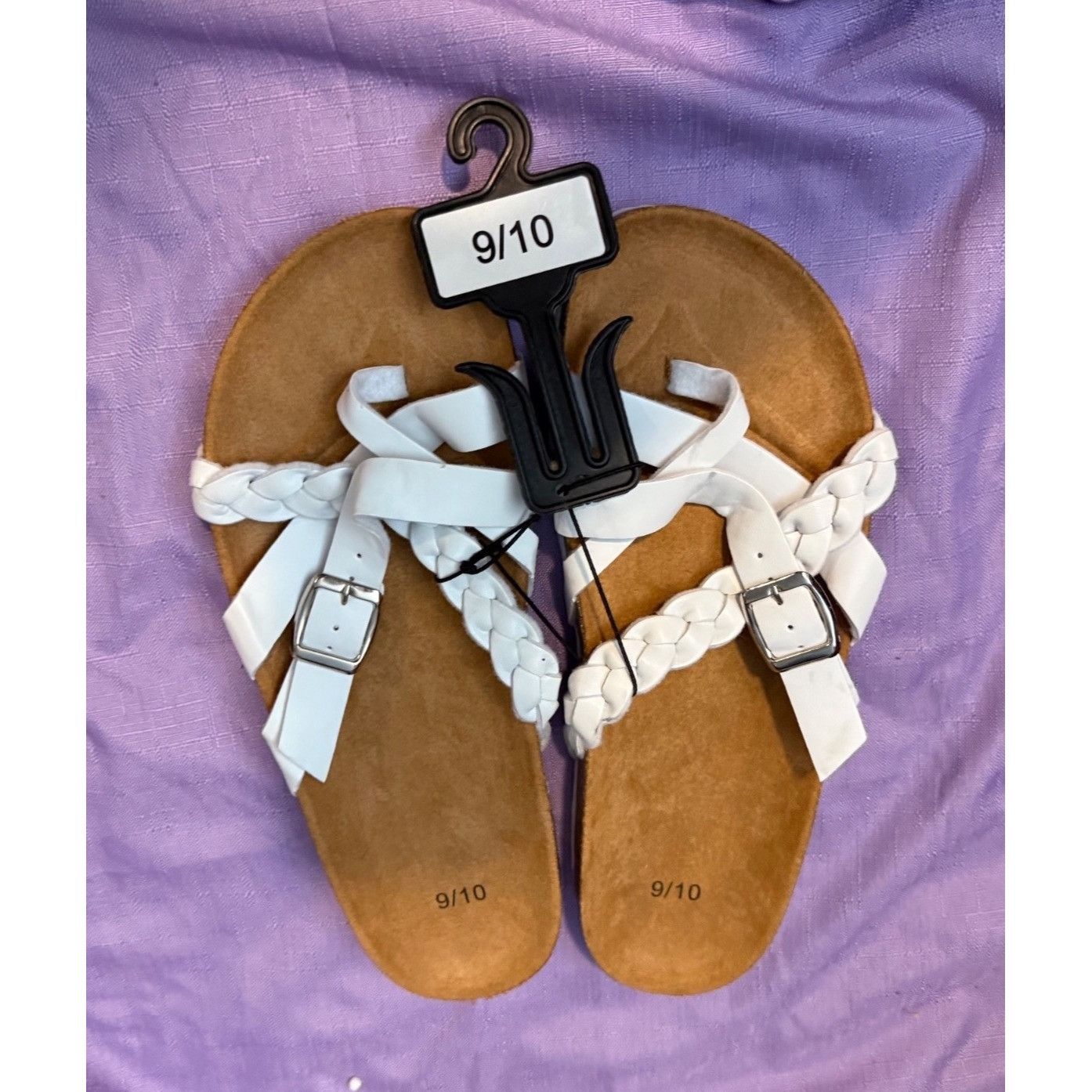 Other Women’s White Braided Strap Sandals – Size 9/10 – Buckle Str Size US 10 / IT 40 - 3 Thumbnail