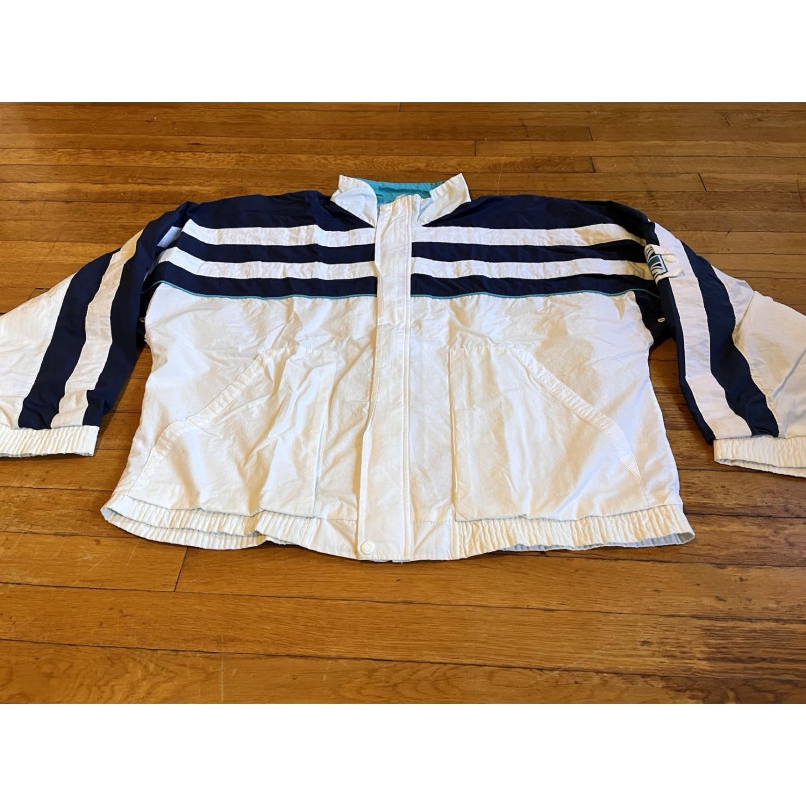 Reebok VINTAGE Reebok Tennis Courts In Session Jacket Men’s XXL White Blue Stripe 90s Size US XXL / EU 58 / 5 - 2 Thumbnail