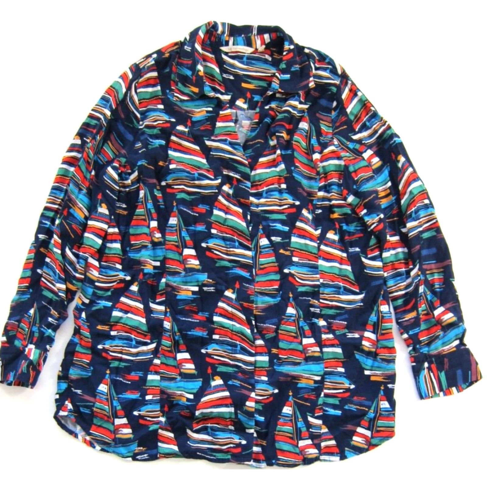 Soft Surroundings Soft Surroundings Blouse Long Sleeve Button Down Blue Womens L Sailboat Rayon Floral Pattern Fall Spring Summer Winter Size L / US 10 / IT 46 - 7 Thumbnail