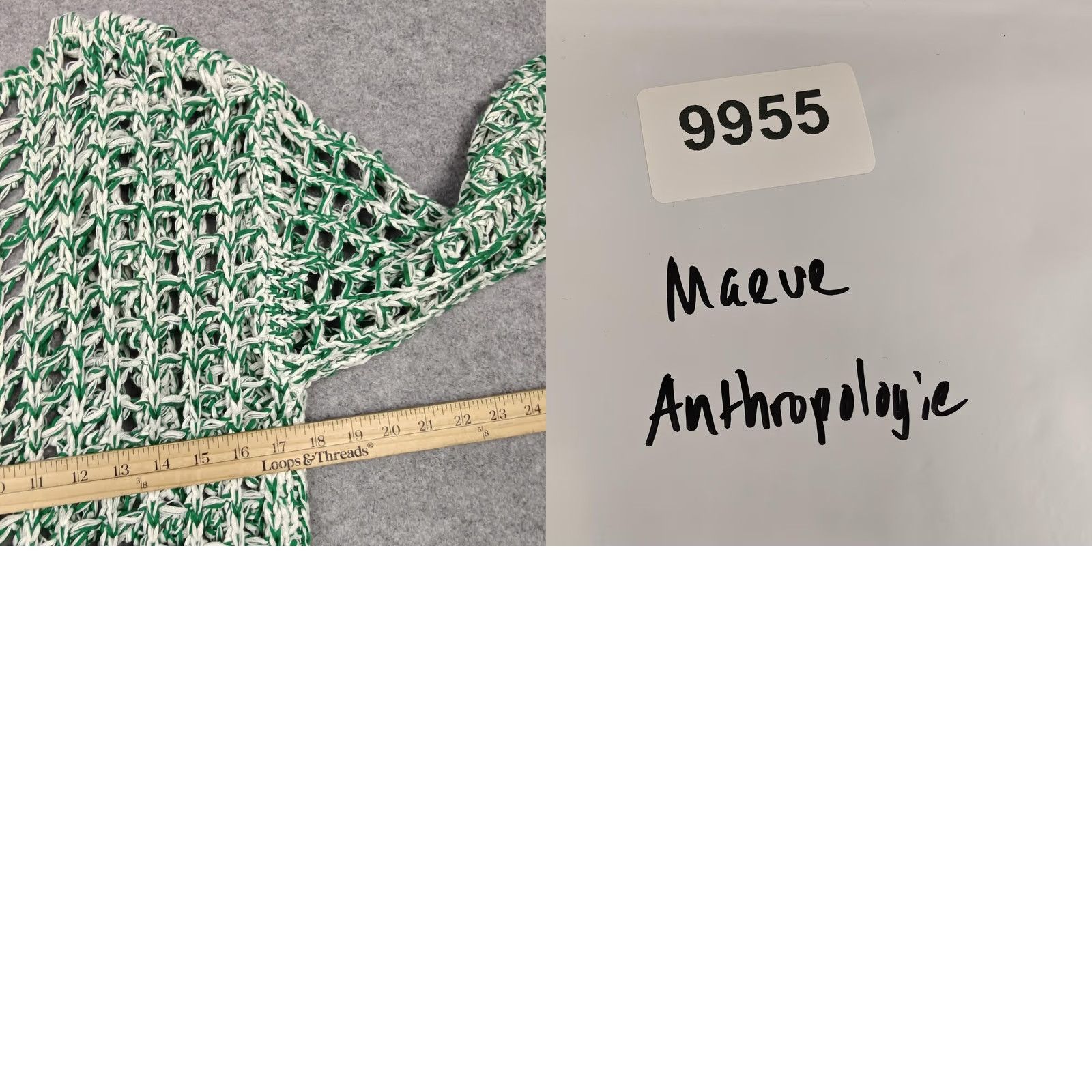 Anthropologie Maeve Anthropologie Cardigan Womens One Size Green Crochet Bell Sleeve Knitting Open-Knit Lightweight Casual Geometric Vintage No Size ONE SIZE - 8 Thumbnail