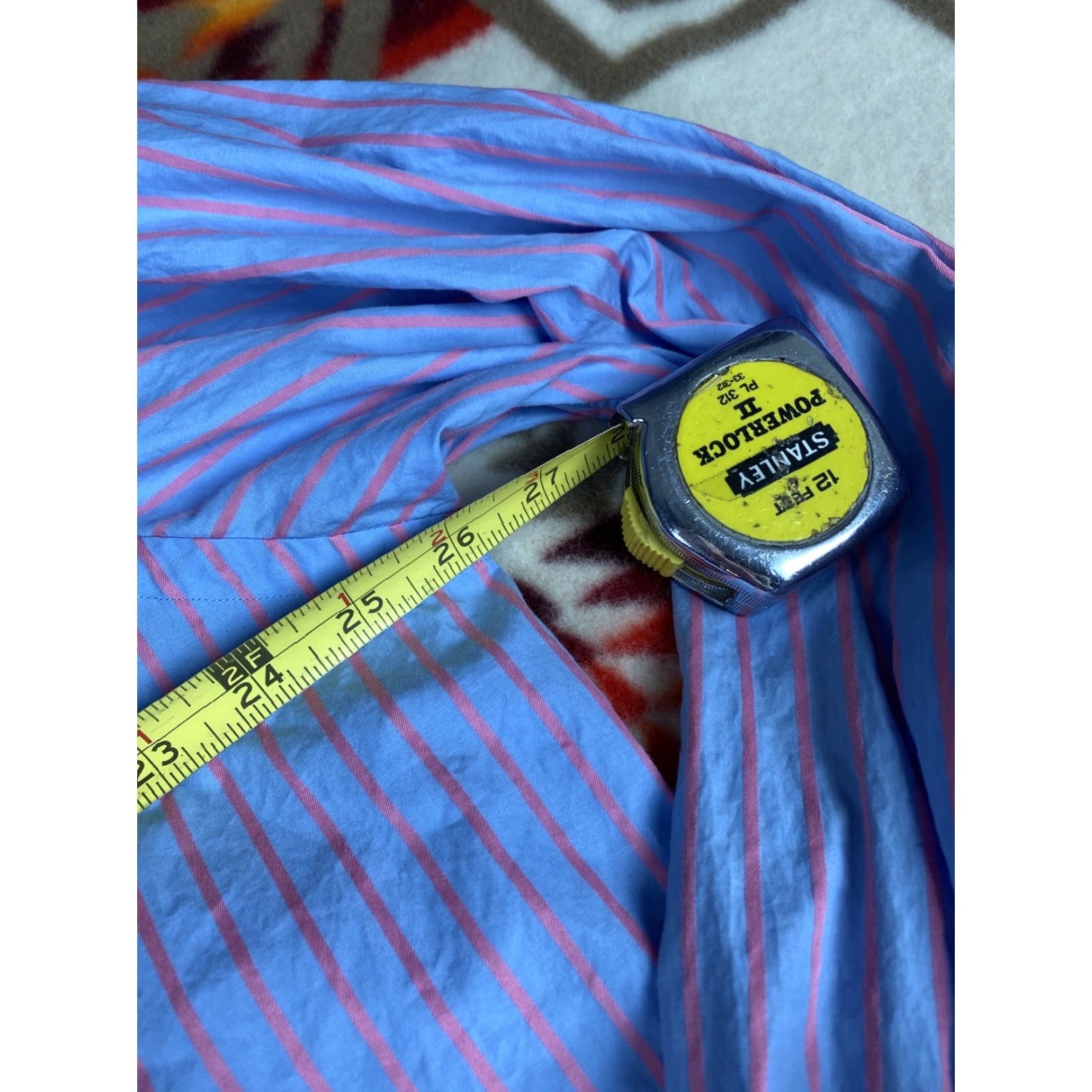 Vintage Paul Fredrick Dress Shirt Mens 17-34 Blue Pink Stripes Size 46R - 7 Thumbnail