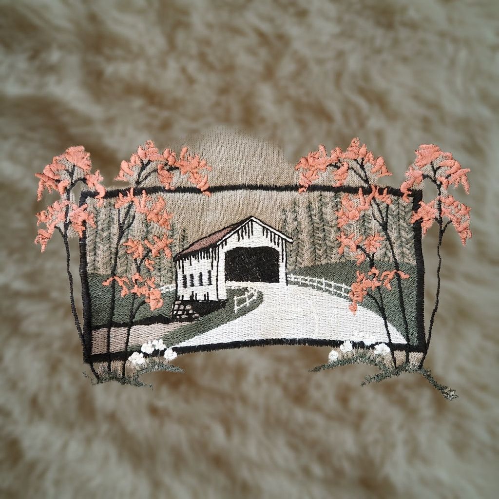 Vintage VINTAGE 90s Covered Bridge Crewneck Sweatshirt Sz Large Embroidered Nature USA Shirt Unisex Adults Mens Womens Size US L / EU 52-54 / 3 - 1 Thumbnail