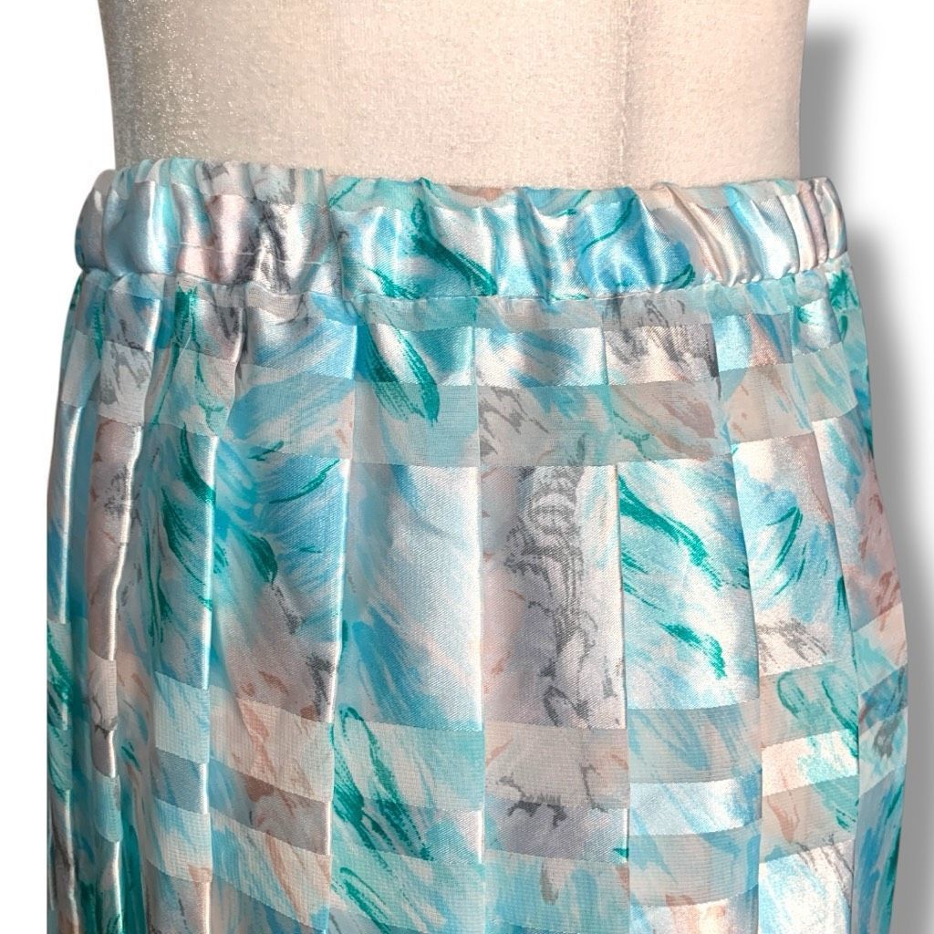 Vintage Vintage Abstract Floral Pastel Semi-Sheer Pleated Midi Skirt Size 28" / US 6 / IT 42 - 2 Thumbnail