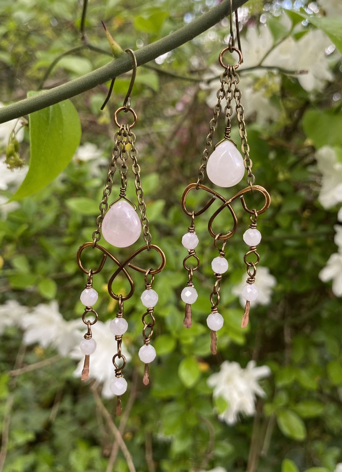 Handmade Rose Quartz Chandelier Earrings Size ONE SIZE - 1 Thumbnail