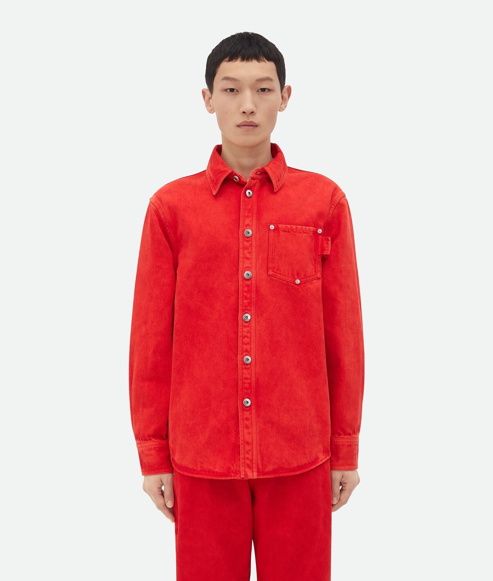 Bottega Veneta o1w1db10825 Faded Color Washed Denim Shirt in Deep Red Size US M / EU 48-50 / 2 - 1 Thumbnail