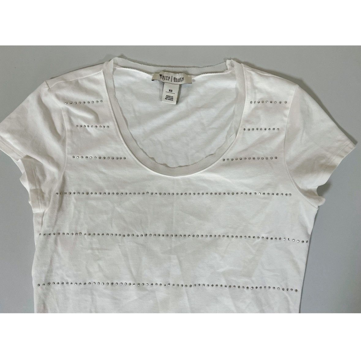 White House Black Market White Diamond Striped Short Sleeve Top T-Shirt Tee Size XS 💎 Size XS / US 0-2 / IT 36-38 - 4 Thumbnail