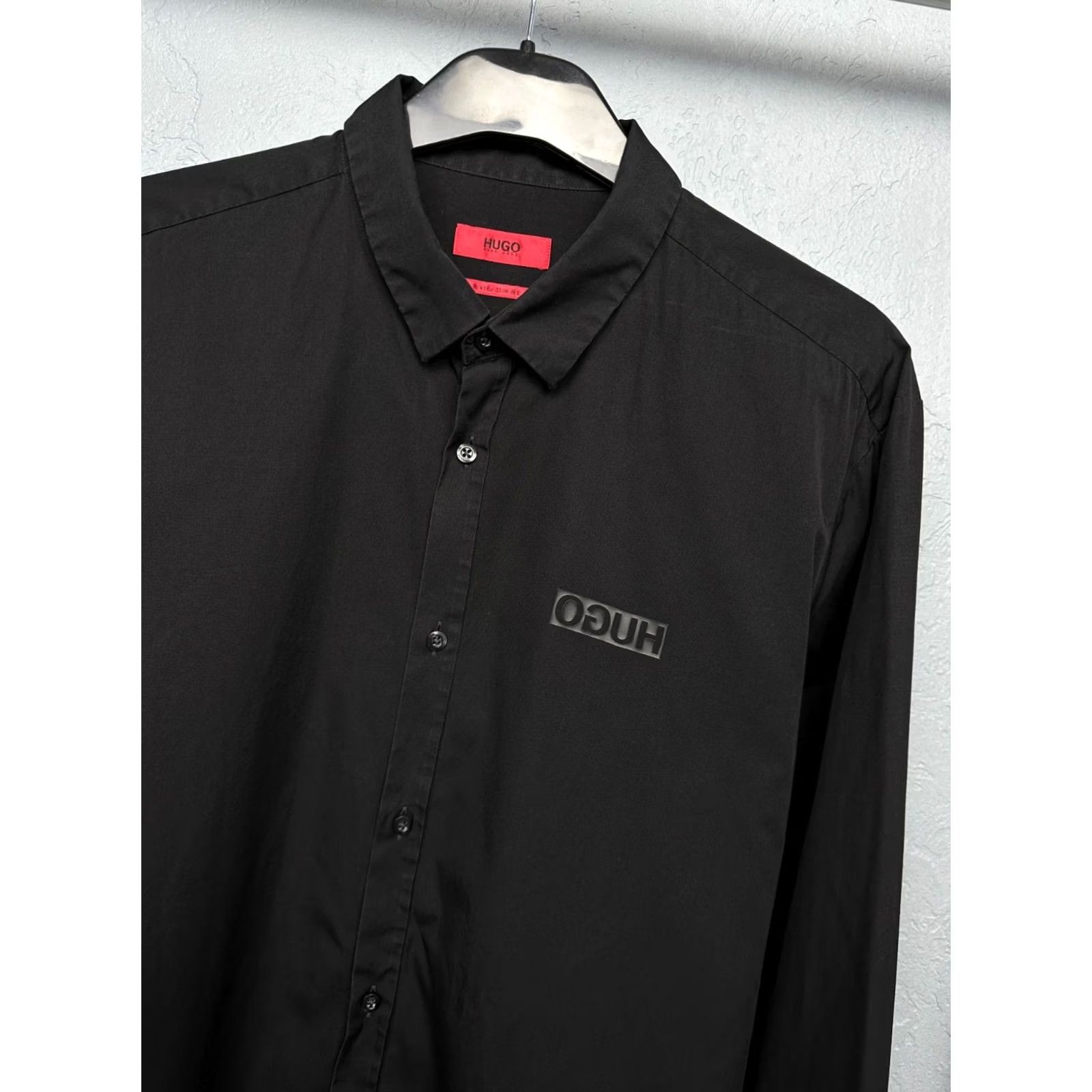 Hugo Boss HUGO BOSS Mens Long Sleeve Shirt Slim Fit Size L Black Button-Up, Solid, Cotton, Casual, Men Size US L / EU 52-54 / 3 - 2 Thumbnail