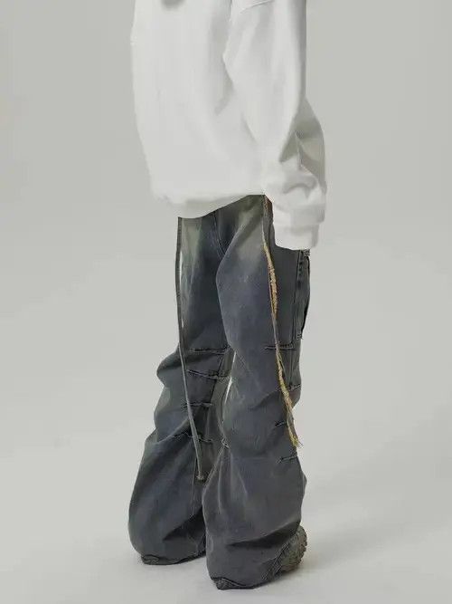 Japanese Brand × Jean Heavy-duty washed distressed pocket cargo straight-leg jeans Size US 32 / EU 48 - 2 Thumbnail