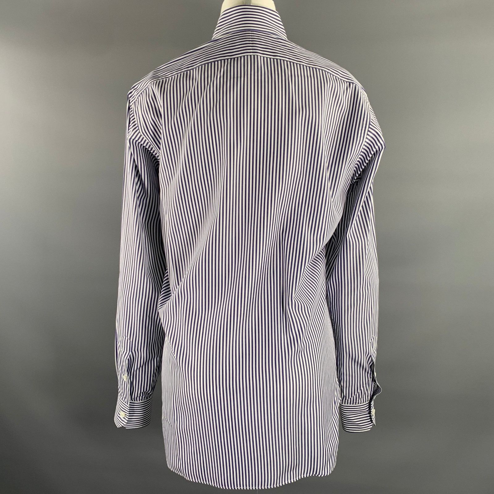 Hamilton Size S White Navy Stripe Cotton Spread Collar L/S Shirt Size US S / EU 44-46 / 1 - 3 Thumbnail