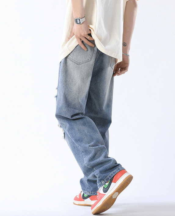 Japanese Brand Men's trendy casual straight high street ripped jeans Size US 32 / EU 48 - 4 Thumbnail