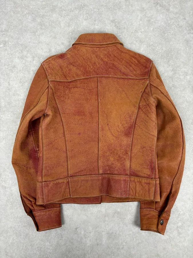 Dolce & Gabbana 1990s Dolce & Gabbana Red Eroded Trucker Leather Jacket Size M / US 6-8 / IT 42-44 - 5 Thumbnail