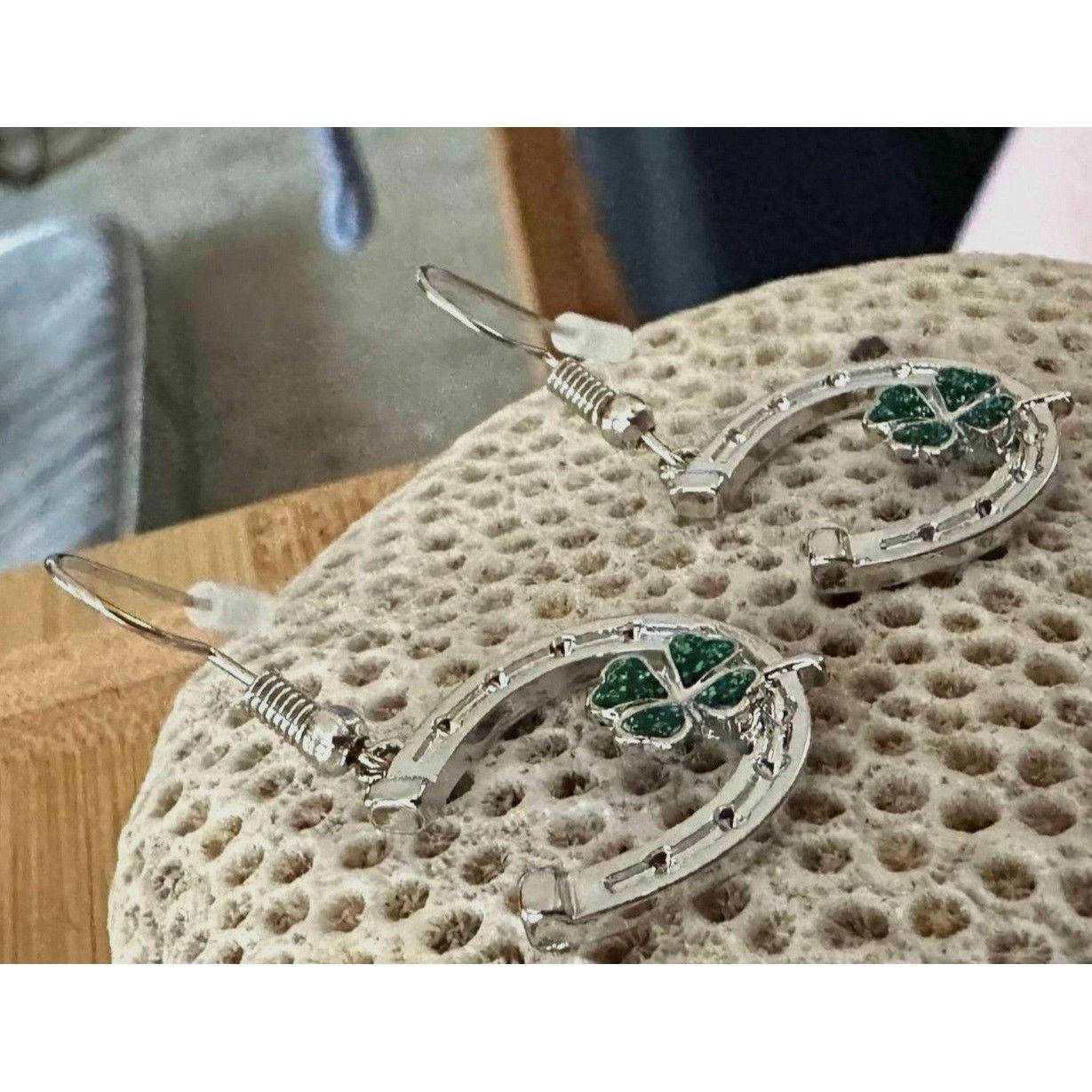 Handmade Horseshoe Clover Earrings St Patricks Day Lucky Irish Dangle Size ONE SIZE - 5 Thumbnail