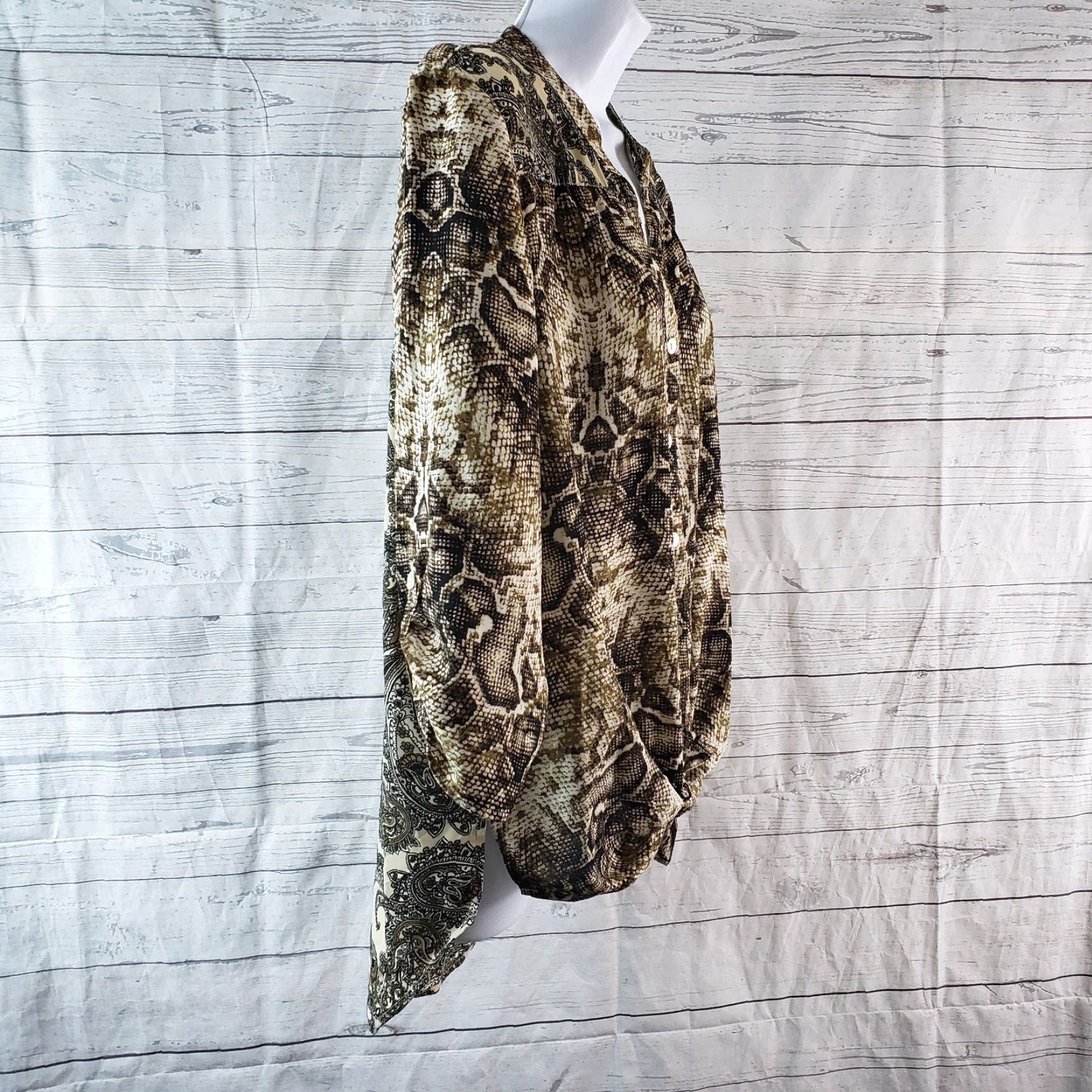 Vintage Fig & Flower Womens Button Front Shirt Large Black Brown Animal Print Paisley Size L / US 10 / IT 46 - 3 Thumbnail