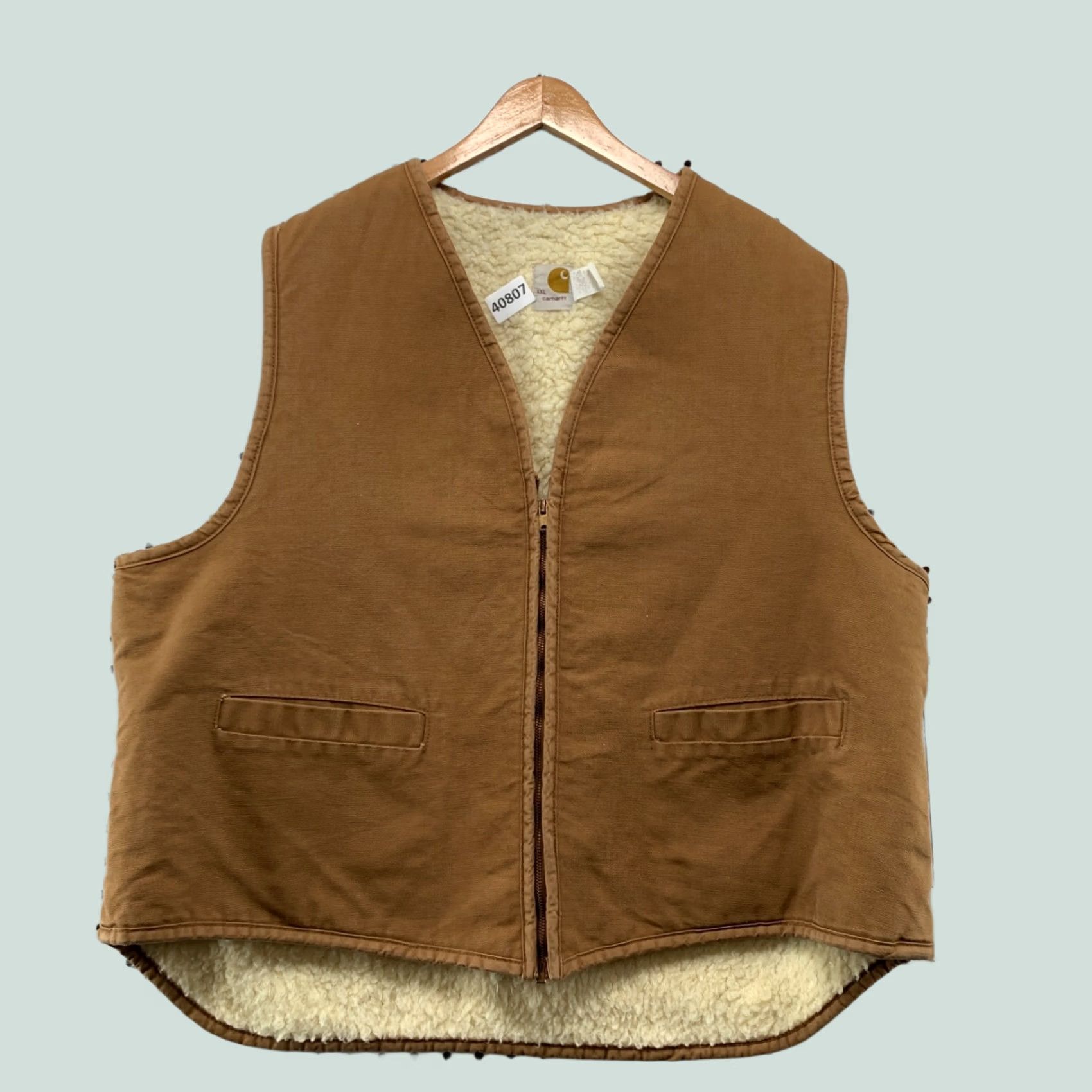 Carhartt VINTAGE Carhartt Vest Shirt Mens 2XL Tan Brown Canvas Sherpa 70s USA 6SV Bomber Workwear Casual Winter Fall Spring Mens Size US XXL / EU 58 / 5 - 1 Thumbnail